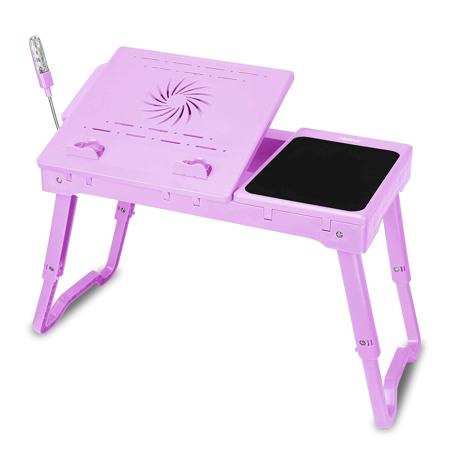 iMountek Multi-Functional Laptop Bed Table with Cooling Fan, LED Light, 4 USB Ports & Storage - Adjustable Notebook Desk Tray with Mouse Pad (Purple) | Perfect for Working, Studying or Watching Movies in Bed, Sofa or Floor