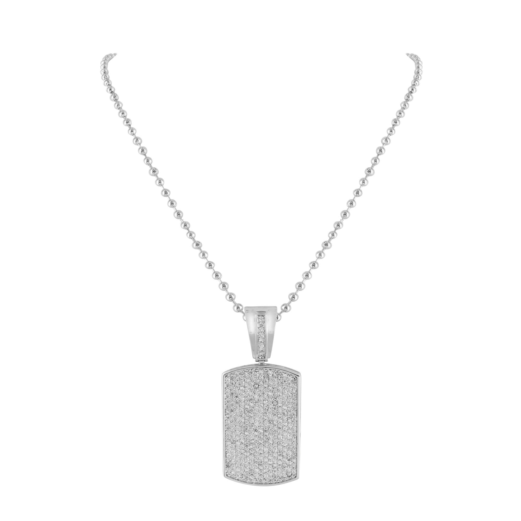 Sparkling White Dog Tag Pendant with Simulated Diamonds - Elegant Jewelry Gift for Women & Men - Perfect for Christmas, Birthdays, Anniversaries & Everyday Wear