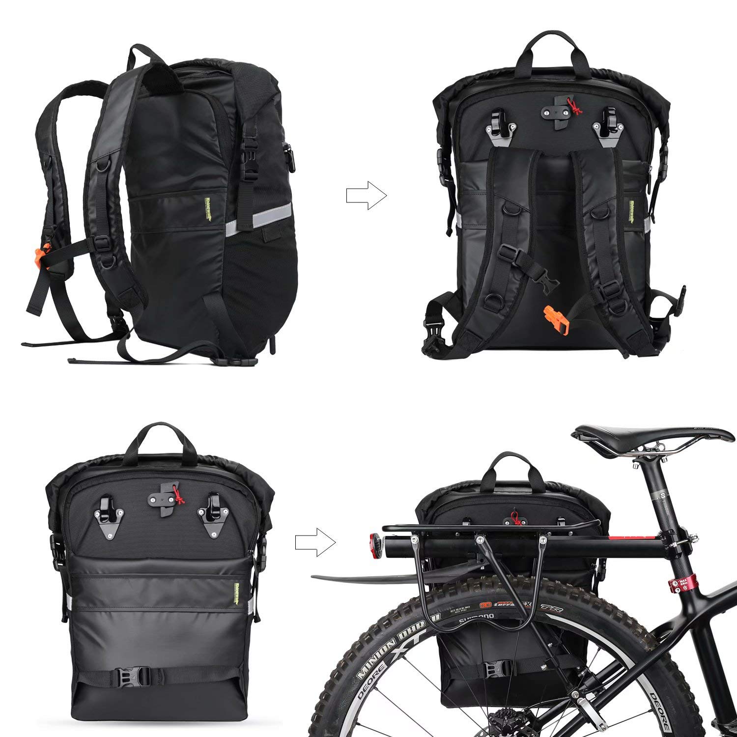 Rhinowalk 24L Waterproof Bike Pannier Bag - Multifunctional Bicycle Rear Seat Bag with Laptop Compartment | Perfect for Cycling Commute, Motorcycle Travel & Outdoor Adventures