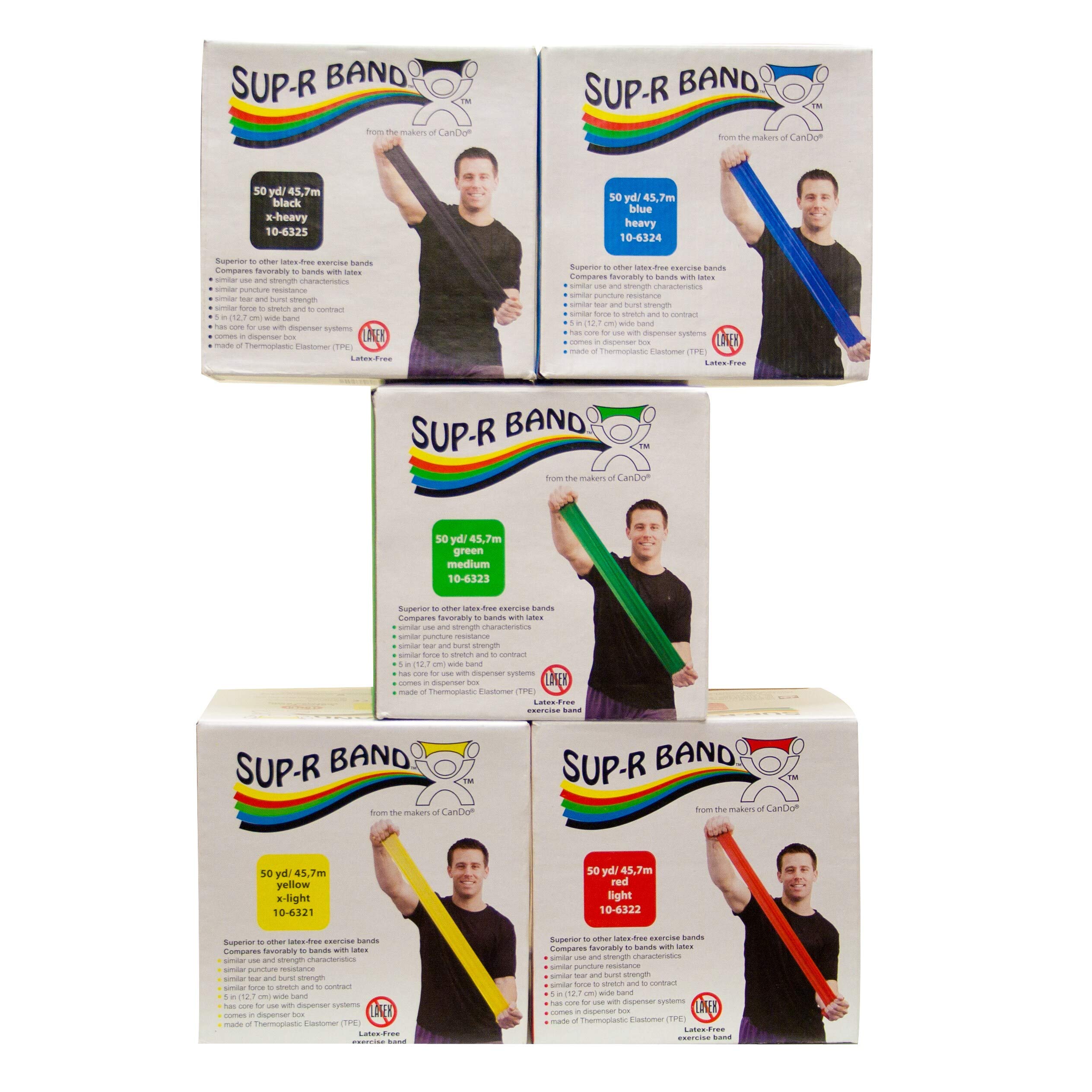 Sup-R Band® Latex-Free Resistance Exercise Bands for Strength Training, Physical Therapy & Home Workouts - Set of 3 (Light/Medium/Heavy)