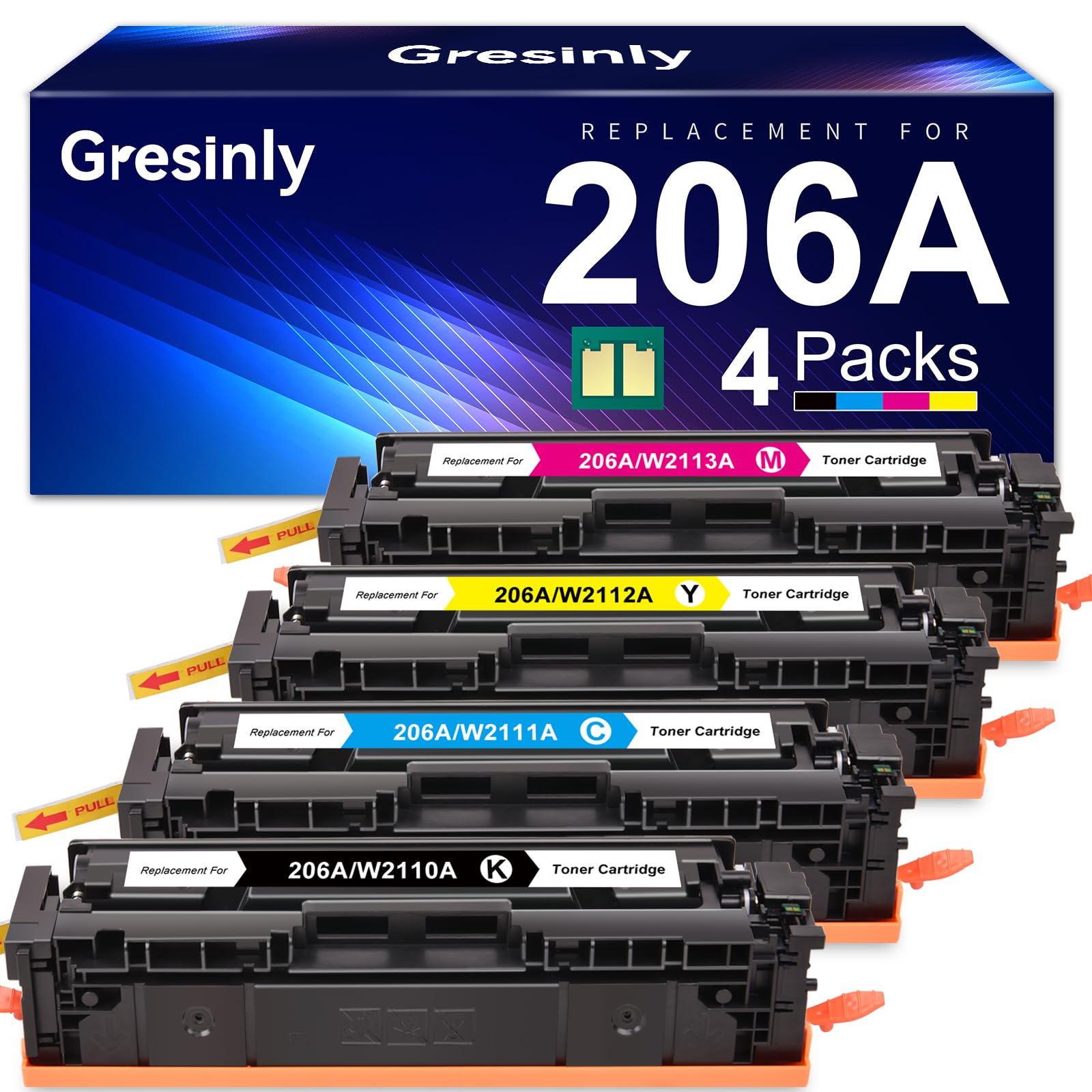 HP 206A Toner Cartridges 4-Pack - Compatible Replacement for HP LaserJet 206A/206X (W2110A) | Works with Color LaserJet Pro MFP M283fdw, M283cdw, M283fdn, M255dw, M255nw Printers | High-Quality Ink for Home & Office Printing