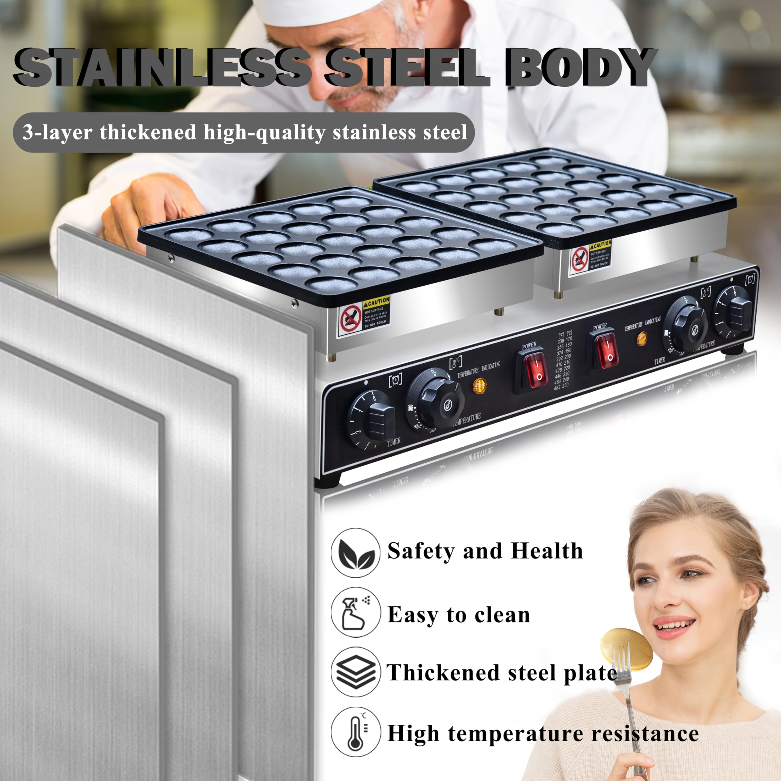 **1900W Commercial Electric Mini Dutch Pancake Maker - Nonstick Waffle Machine for Poffertjes (50PCS, 1.8 Inches) - Perfect for Home Kitchen, Restaurants, Snacks & Desserts**
