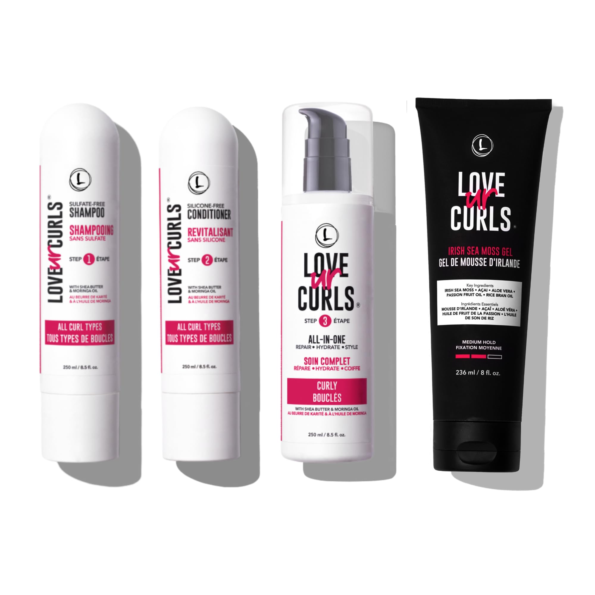 Love Ur Curls - Repairing & Hydrating Shampoo, Conditioner & Curly Hair Styler Set with Irish Sea Moss Gel for Defined Curls | Daily Hair Care Routine for Natural Curly, Wavy & Coily Hair Types