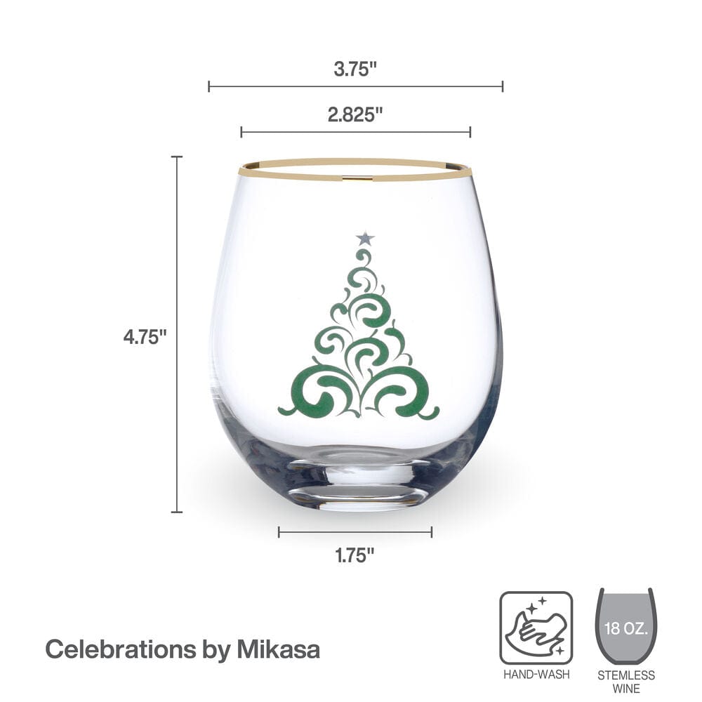 Stemless Wine Glasses Set of 2 - Christmas Tree and Snowman Design for Holiday Parties, Gifts & Home Decor