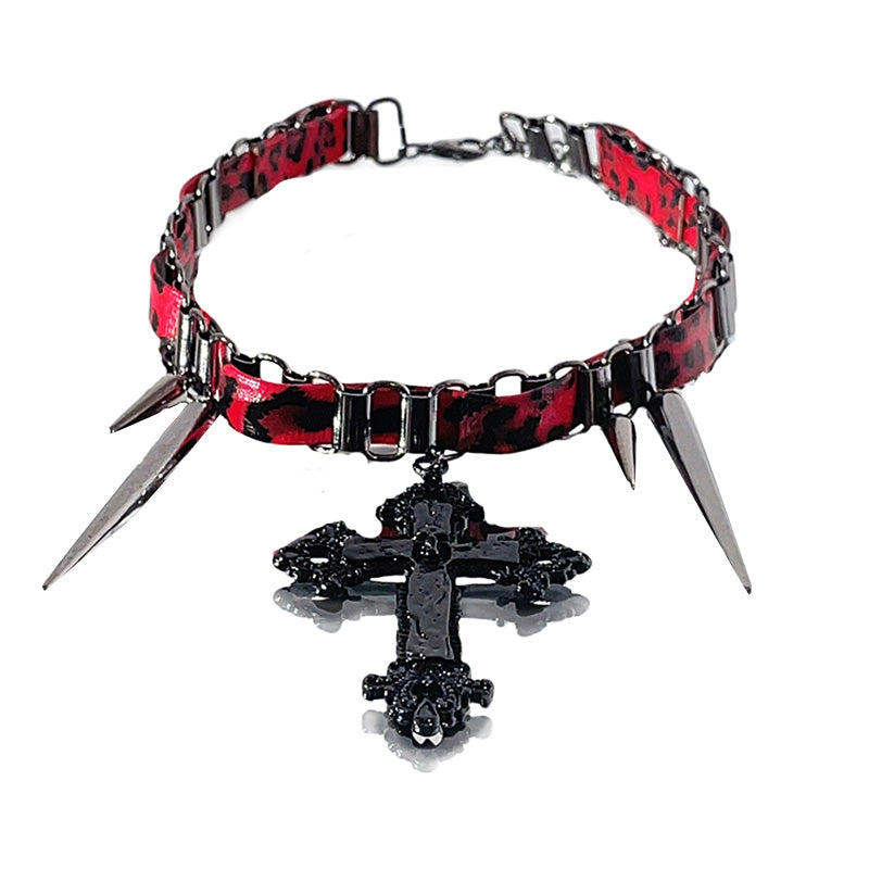 Gothic Studded Cross Choker Necklace for Women - Punk Rock Fashion Jewelry - Perfect for Halloween, Concerts & Gothic Outfits