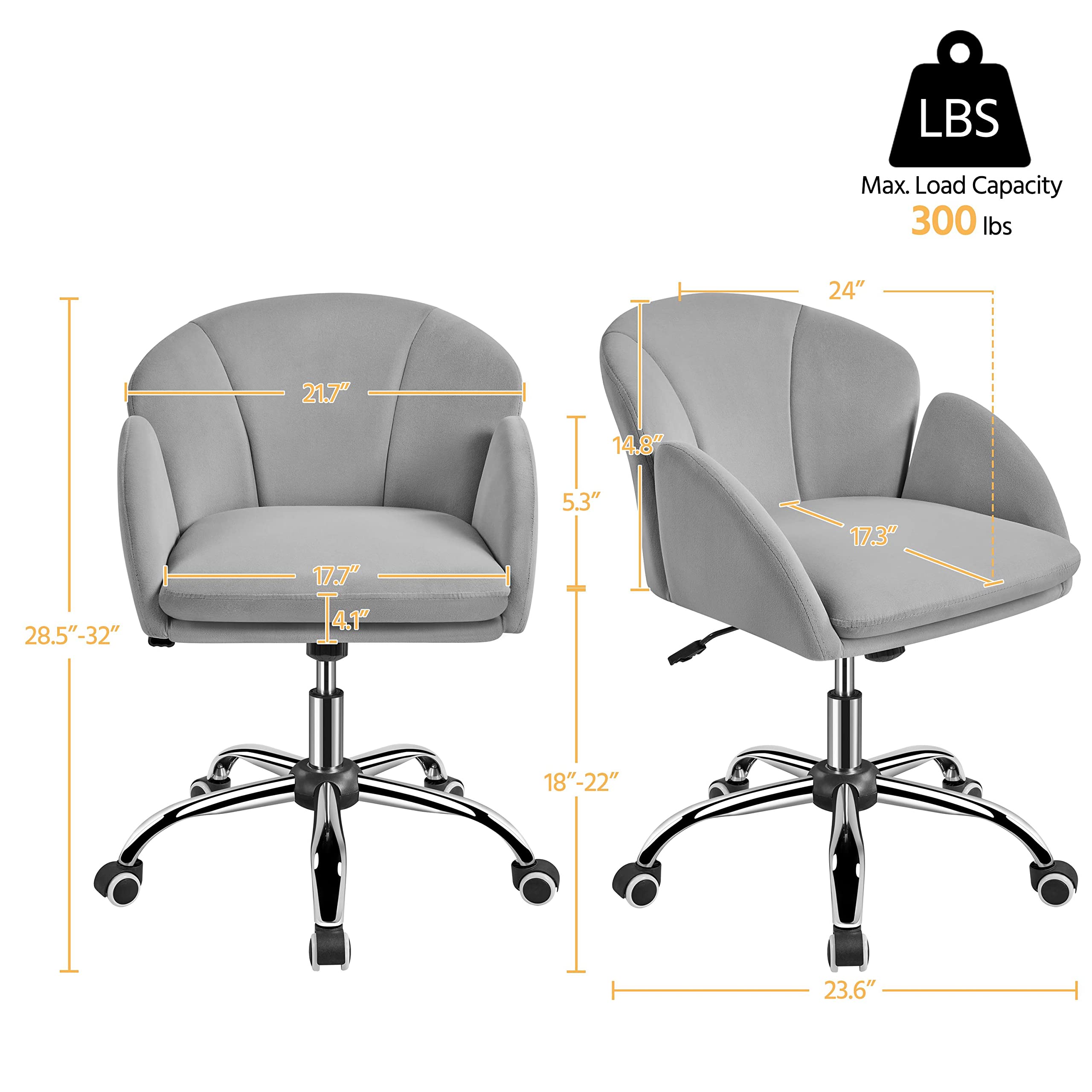 Yaheetech Modern Velvet Swivel Desk Chair with Armrests - Light Gray Home Office Chair for Women, Rolling Makeup Vanity Chair for Bedroom & Study Room | Perfect for Work, Gaming & Beauty Stations