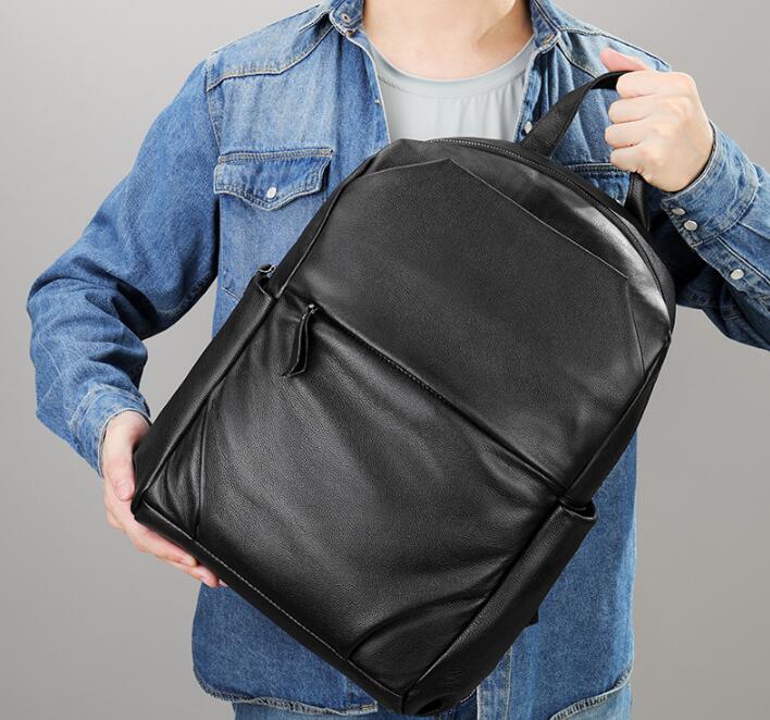 Premium Black Leather Backpack for Men & Women - Stylish Durable Laptop Bag for Work, Travel & College - Water-Resistant Business Backpack with USB Charging Port