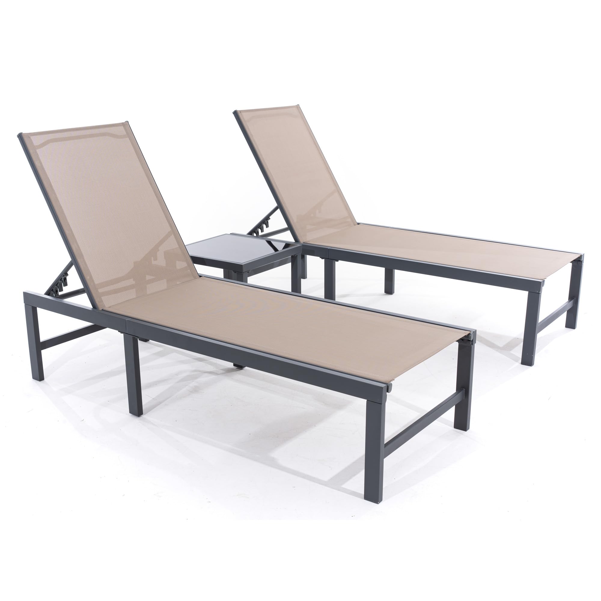 UDPATIO 3-Piece Outdoor Chaise Lounge Set with Adjustable Sun Lounger & Table - Patio, Poolside, Beach, and Yard Furniture for Relaxing & Sunbathing (Brown) - Perfect for Backyard, Resort, and Vacation Home Use