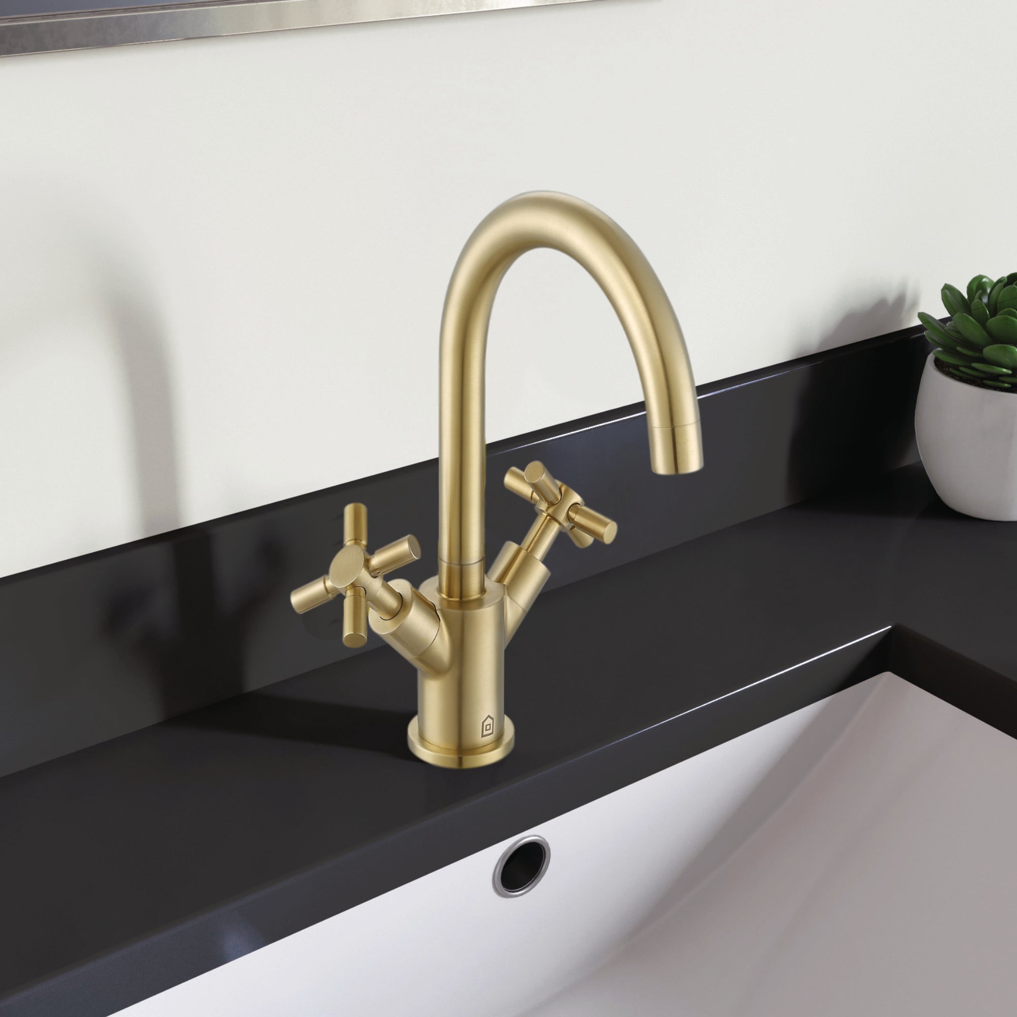 Ancona Prima Cross Handle 1 Hole Bathroom Faucet in Brushed Champagne Gold - Modern Single Hole Bathroom Sink Faucet for Vanity, Powder Room & Guest Bath (Brushed Gold Finish)