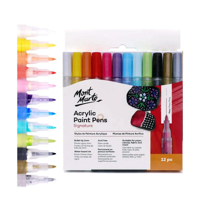 12-Pack Acrylic Paint Pens with 1mm Fine Tip (0.039in) - Perfect for Signatures, DIY Crafts, and Art Projects
