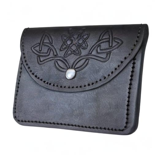 Scottish Leather Pouch for Men - Highland Kilt Belt Bag in Black | Multi-Design Utility Pouch for Pipers & Drummers | Perfect for Celtic Festivals, Renaissance Fairs & Highland Games