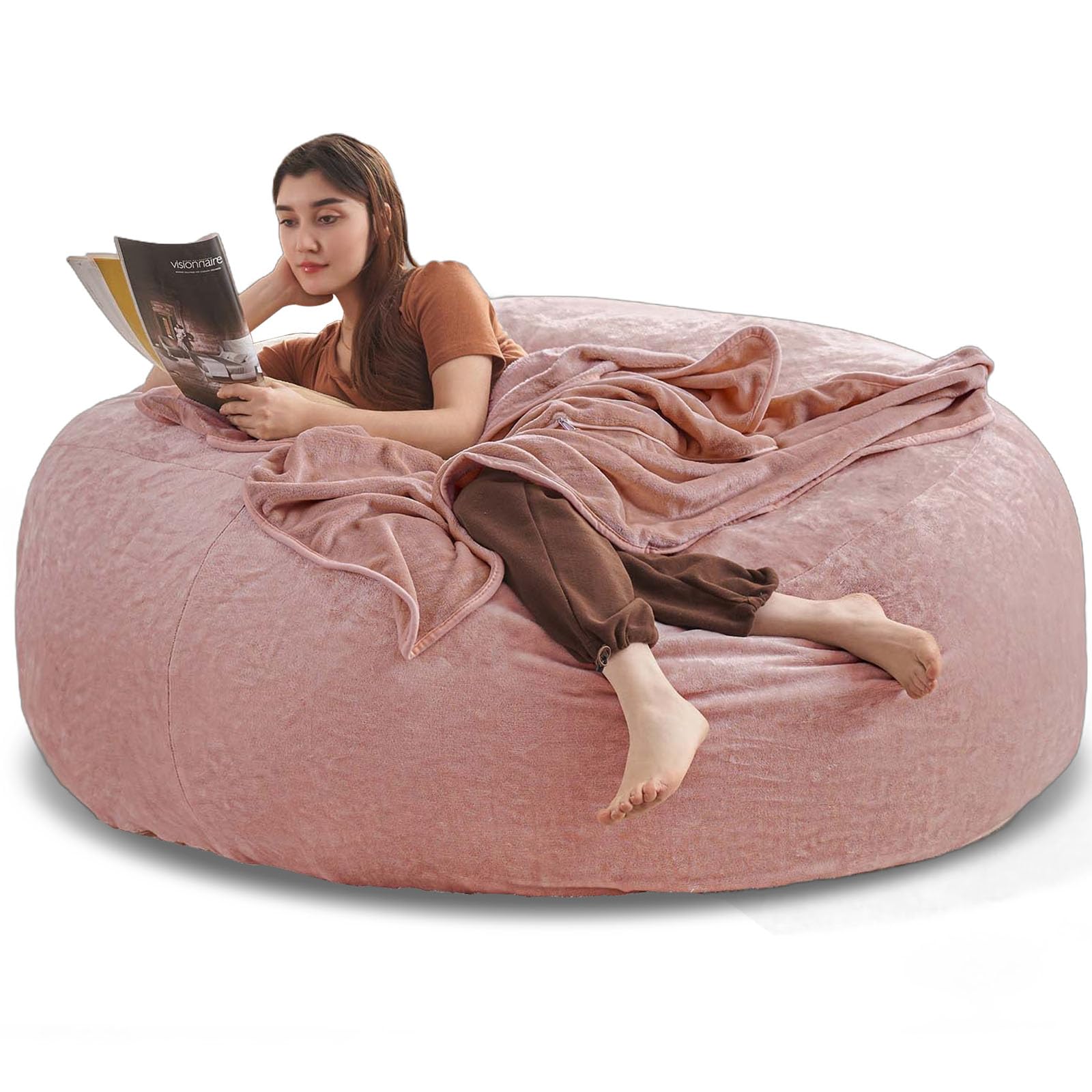 5FT Big Bean Bag Chair for Adults - Ultra Soft & Comfortable Foam Filled Gaming Chair with Included Filler - Perfect for Living Room, Bedroom, Gaming & Relaxation (Pink)