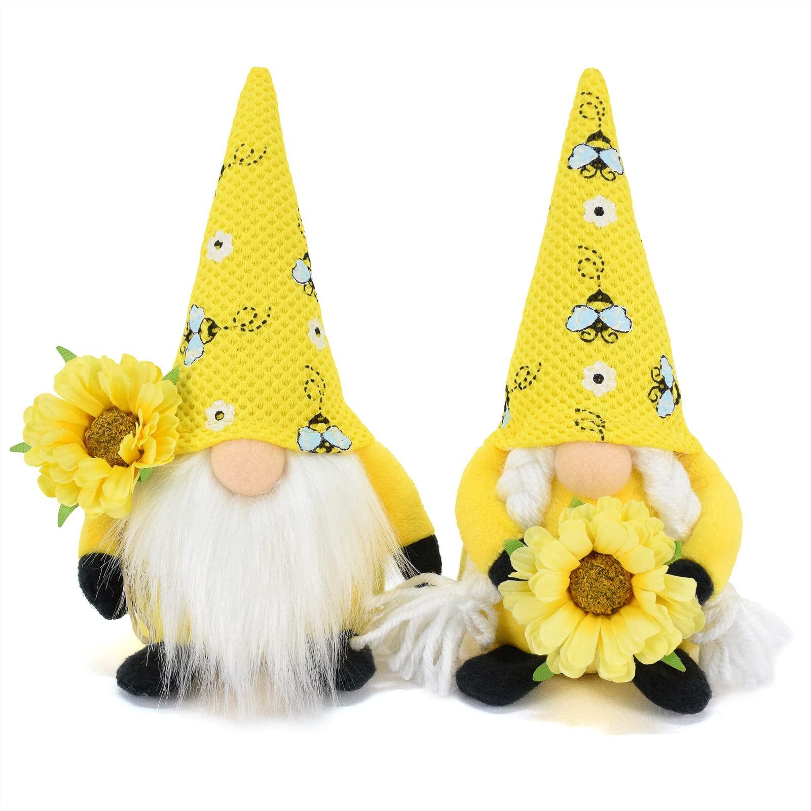 2 Pack Bumble Bee Gnome Plush Decor - Cute Swedish Tomte Nisse Doll with Sunflower for Spring Summer Home Decor | Perfect for Tiered Trays, Garden, Nursery & Seasonal Display
