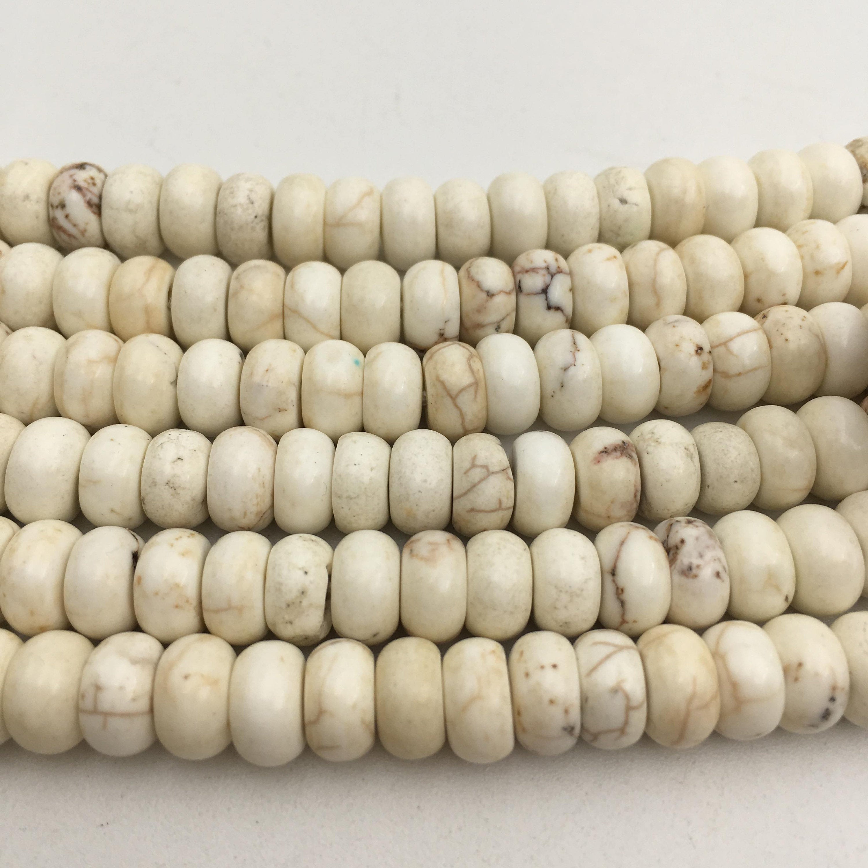 2.0mm Large Hole White Turquoise Smooth Rondelle Beads - 5x8mm & 6x10mm Sizes - 8 Strands for Jewelry Making, DIY Crafts, Bracelets & Necklace Designs - Perfect for Beaders and Craft Enthusiasts