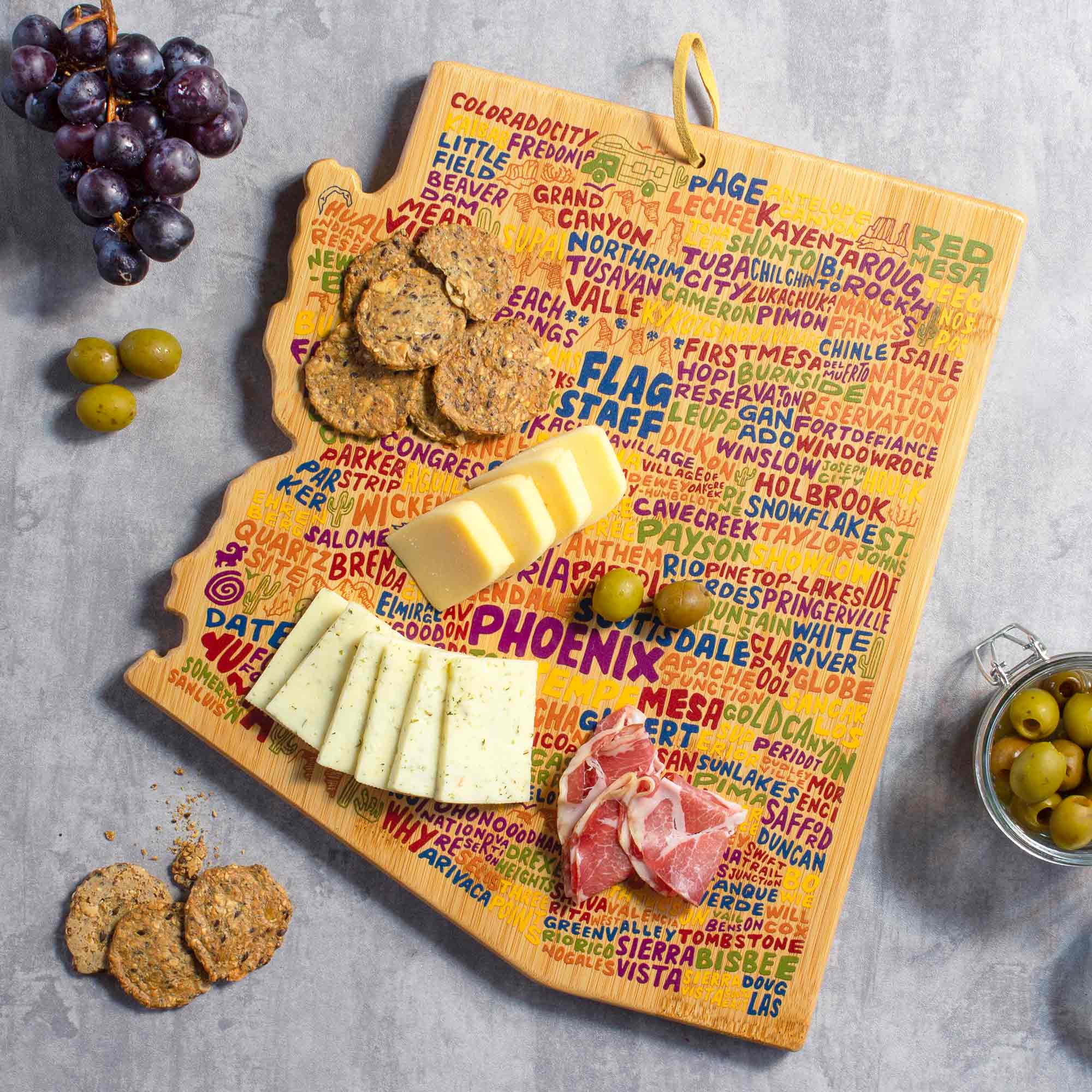 Premium Arizona-Themed Cutting Board with Wander on Words™ Artwork – Perfect for Kitchen Prep, Charcuterie Boards & Home Decor