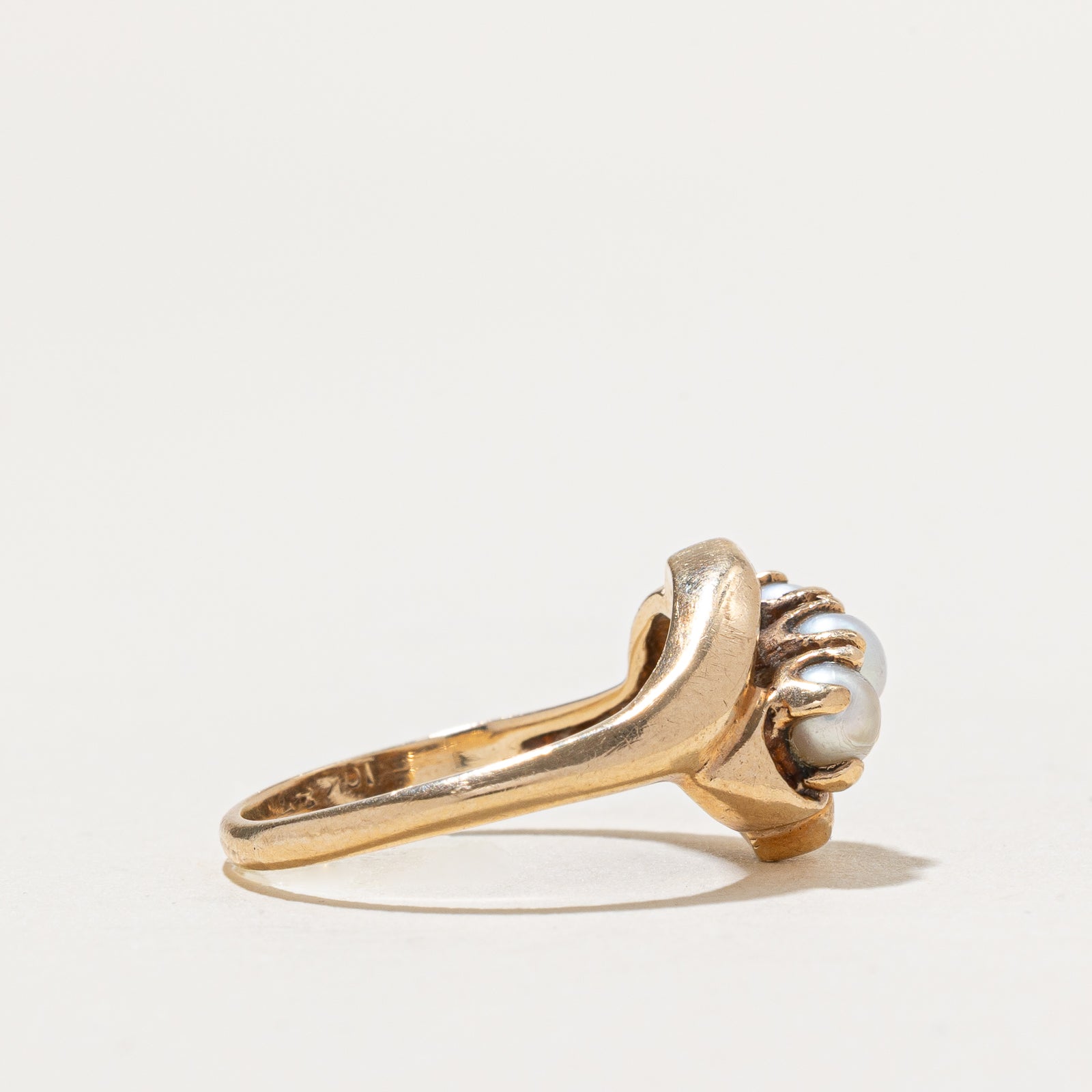 Elegant 3-Stone Pearl Ring with Diagonal Design - Size 4.5 | Perfect for Weddings, Anniversaries & Special Occasions
