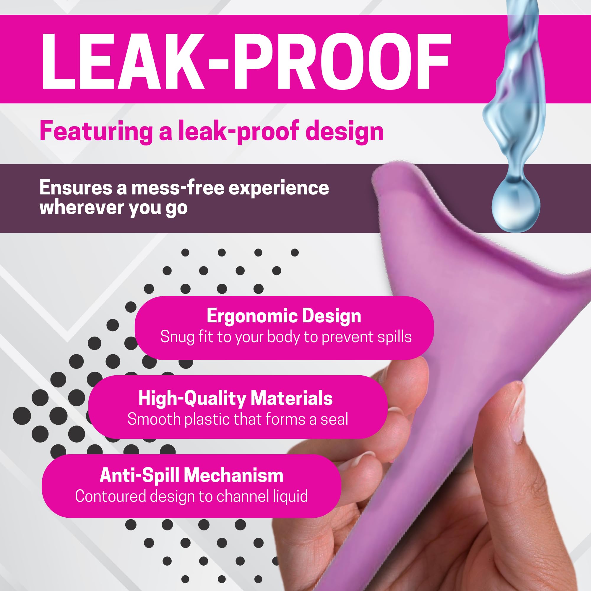 Travel Urinal for Women - Spill Proof, Reusable & Lightweight Female Urination Device - Stand Up Pee Portable Urinal for Camping, Hiking, Road Trips & BBL Post Surgery Supplies