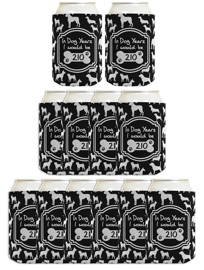 Dog Years 30th Birthday Gift - 12 Pack Black Can Coolers for Beer & Drinks