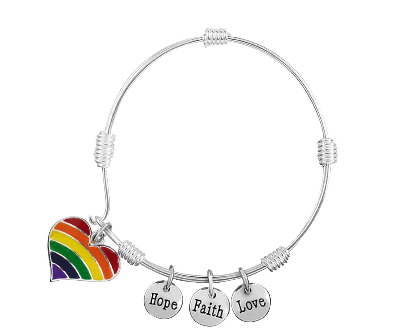 Gay Pride Rainbow Heart Charm Bangle Bracelet - Fundraising Jewelry for LGBTQ+ Causes (1 Piece) | Perfect for Pride Parades, LGBTQ Events & Ally Support