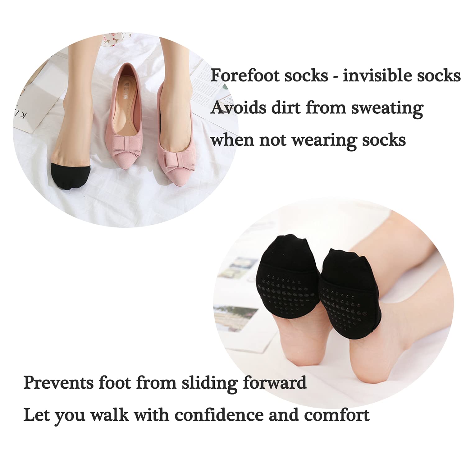 Ball of Foot Cushion Socks - Seamless Toe Topper Half Socks for Women & Men - Non-Slip Pain Relief Sponge Pads - Perfect for Running, Yoga, and All-Day Comfort