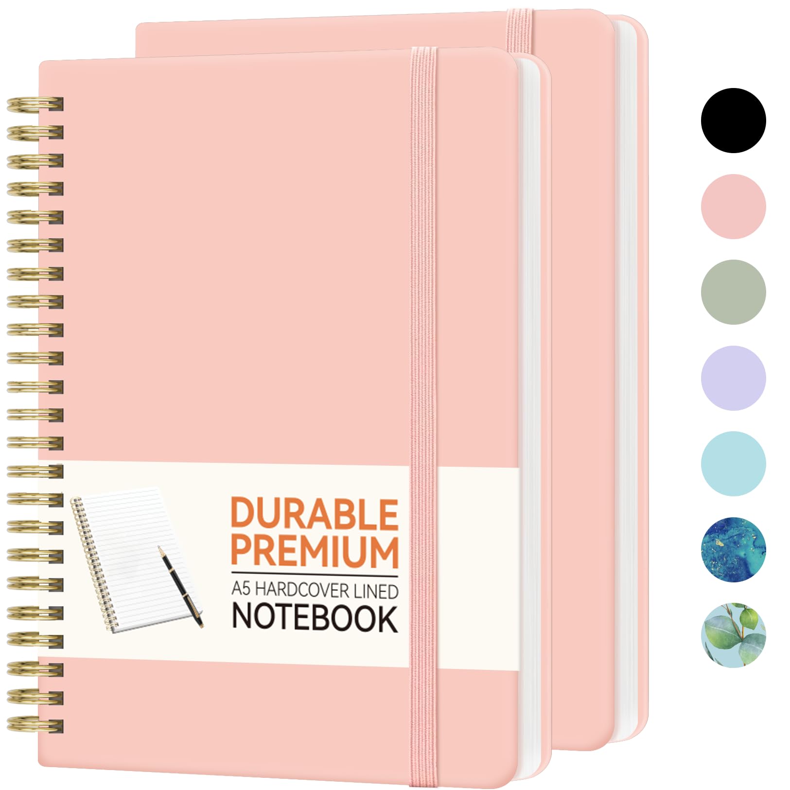 Premium 2-Pack Lined Spiral Notebook Set - A5 Hardcover Journal with 100GSM Thick Paper for Women & Men | College Ruled Writing Notebook for School, Office, Work & Note Taking | Perfect Gift for Students & Professionals (Pink)