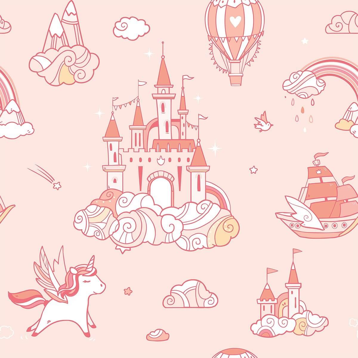 Pink Fantasy Baby Peel and Stick Removable Wallpaper 9668 - Self-Adhesive Nursery Decor for Girls Room, Bedroom & Playroom