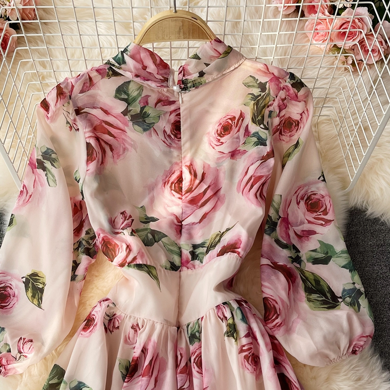 Fairy Rose Floral Print Dress with Bow Tie - Elegant Long Skirt for Women | Perfect for Weddings, Parties & Special Occasions