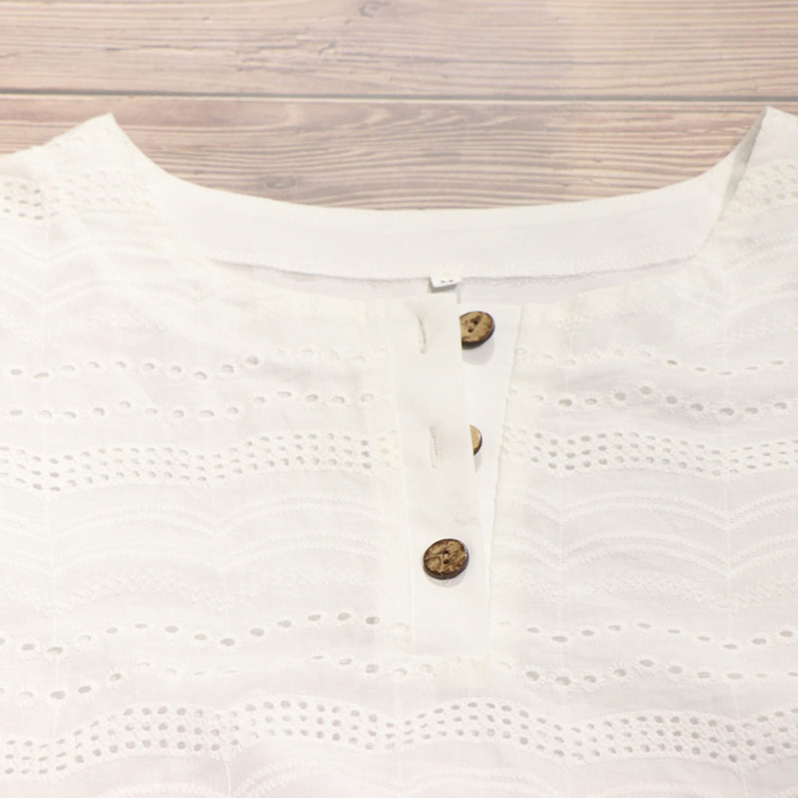 FMCHICO Women's Button V Neck Lace Crochet Tops - Short Sleeve Casual Blouse for Summer, Beach, and Boho Style Outfits | Perfect for Date Night, Vacation, and Everyday Wear