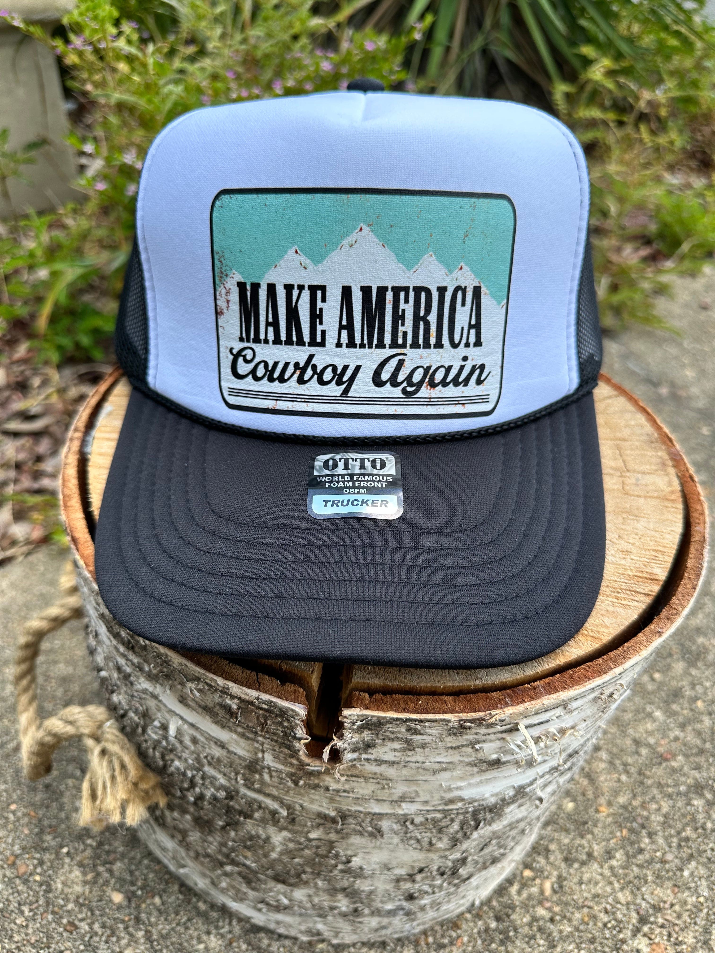 Women's Black 'Make America Cowboy Again' Trucker Hat - Stylish Vintage Baseball Cap for Western Fashion, Rodeo Events & Country Music Festivals