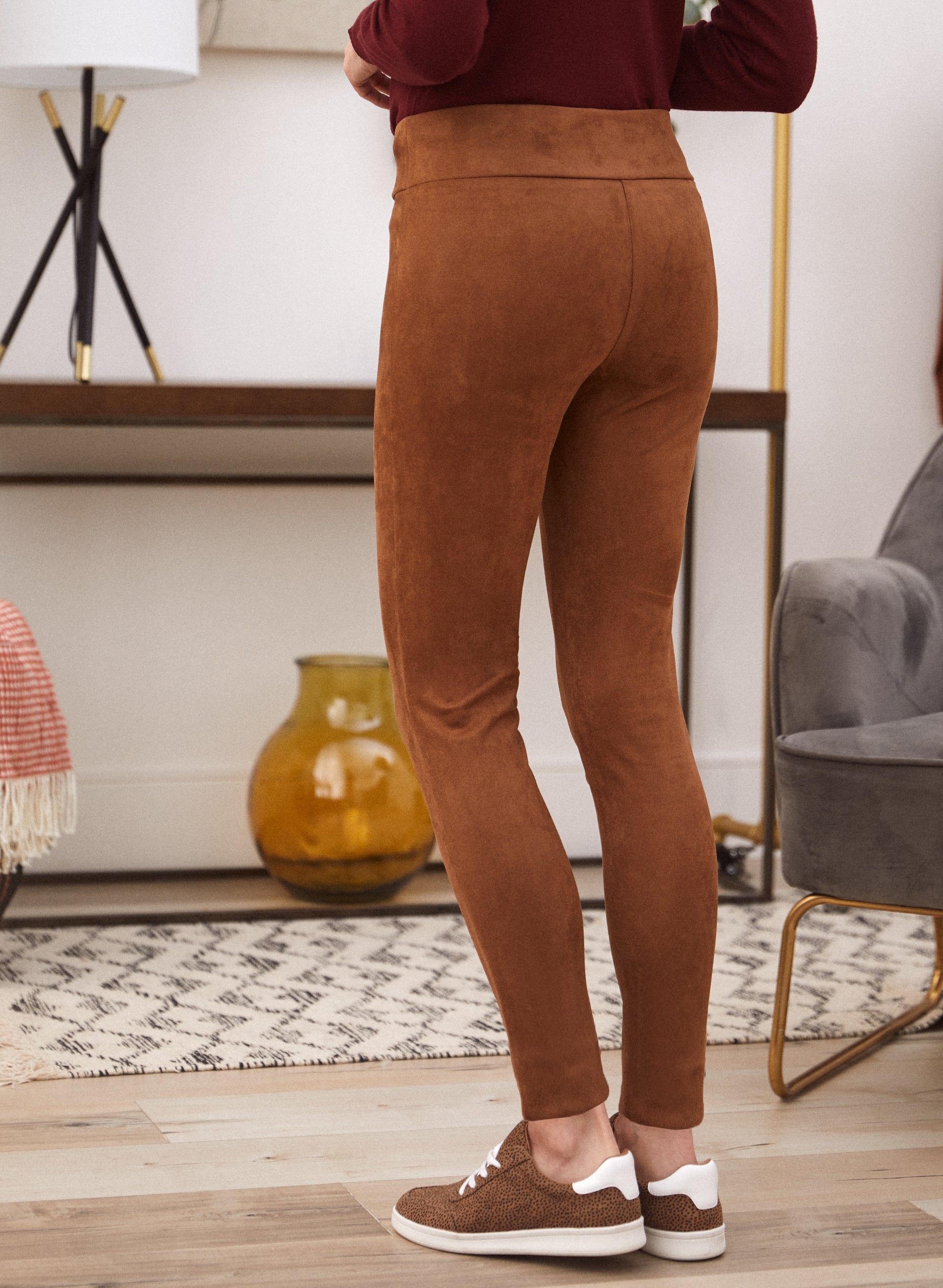 Faux Suede Leggings for Women - Stretchy High Waist Yoga Pants - Comfortable & Stylish for Workout, Lounge & Everyday Wear