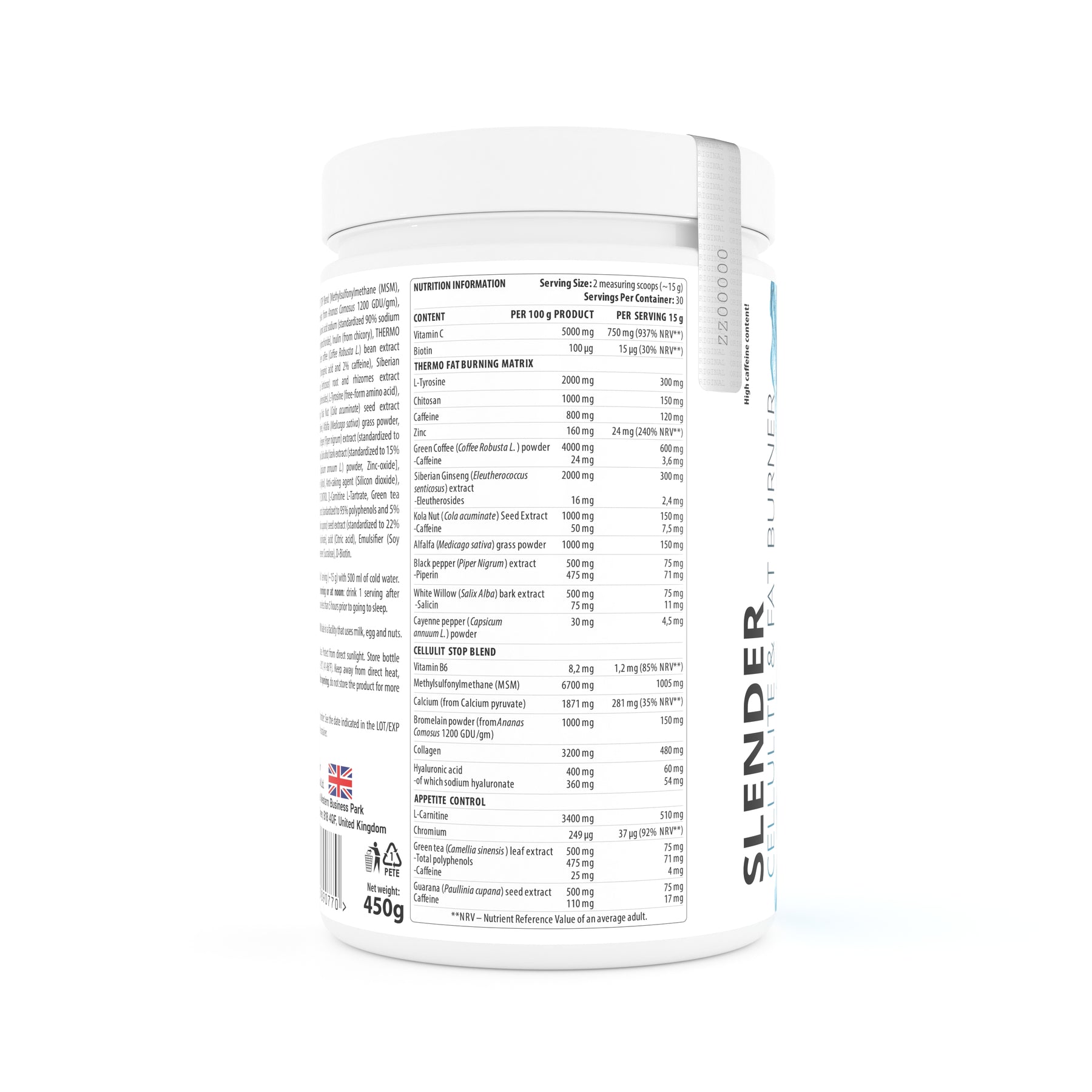 Dorian Yates Slender - Premium Cellulite & Fat Burner Supplement (450g) | Fast-Acting Weight Loss Formula for Women & Men | Perfect for Gym, Workout & Daily Energy Boost