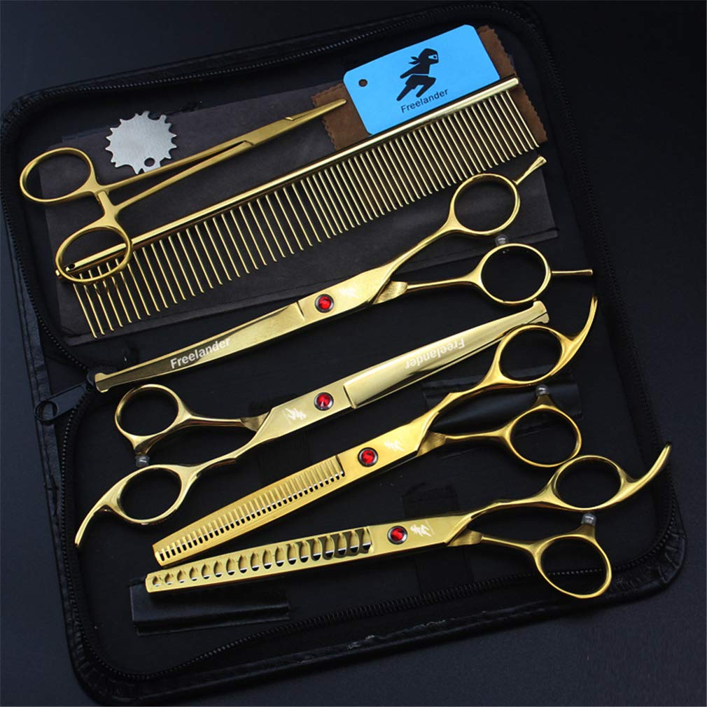 Premium Stainless Steel Pet Grooming Scissors Set - Professional Round Tip Dog & Cat Grooming Shears with Thinning Scissors for Safe Hair Trimming | Perfect for Home Pet Care & Professional Grooming Salons