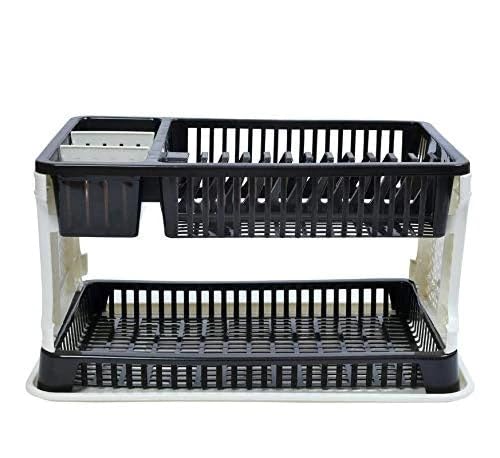 Plastic Kitchen Organizer Rack with Water Storage Tray - Space Saving Countertop Storage for Utensils, Sponges & Dish Soap | Perfect for Small Kitchens & RV Use
