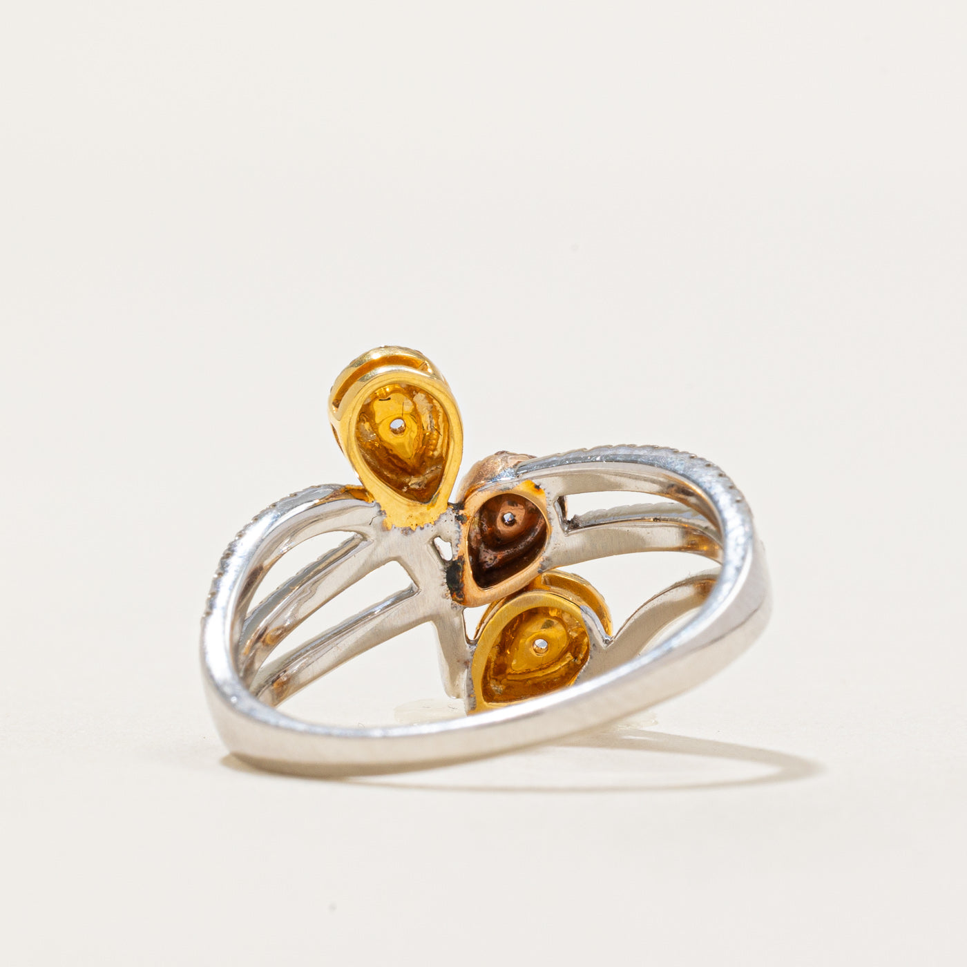 Pink and Yellow Diamond Bypass Ring | 0.55 Carat Total Weight | Size 6.75 | Elegant Cocktail Ring for Weddings, Anniversaries & Special Occasions