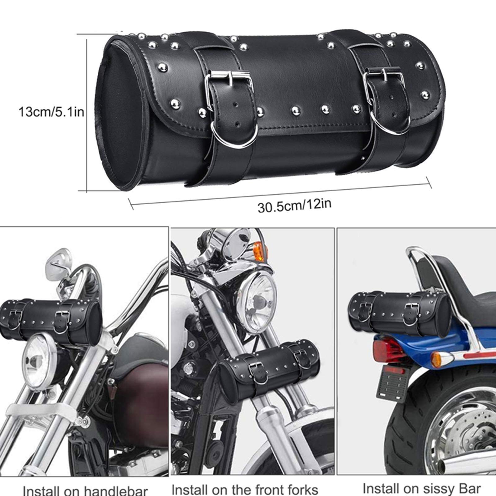 Motorcycle Handlebar Bag & Fork Saddlebags - Waterproof Storage Tool Bag with 2 Adjustable Straps (Black) - Perfect for Adventure Riding, Commuting & Road Trips