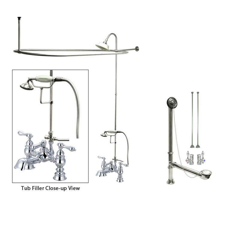 Chrome Clawfoot Tub Faucet Shower Kit with Enclosure & Curtain Rod 1161T1CTS - Perfect for Vintage Bathroom Renovations and Spa-Like Showers