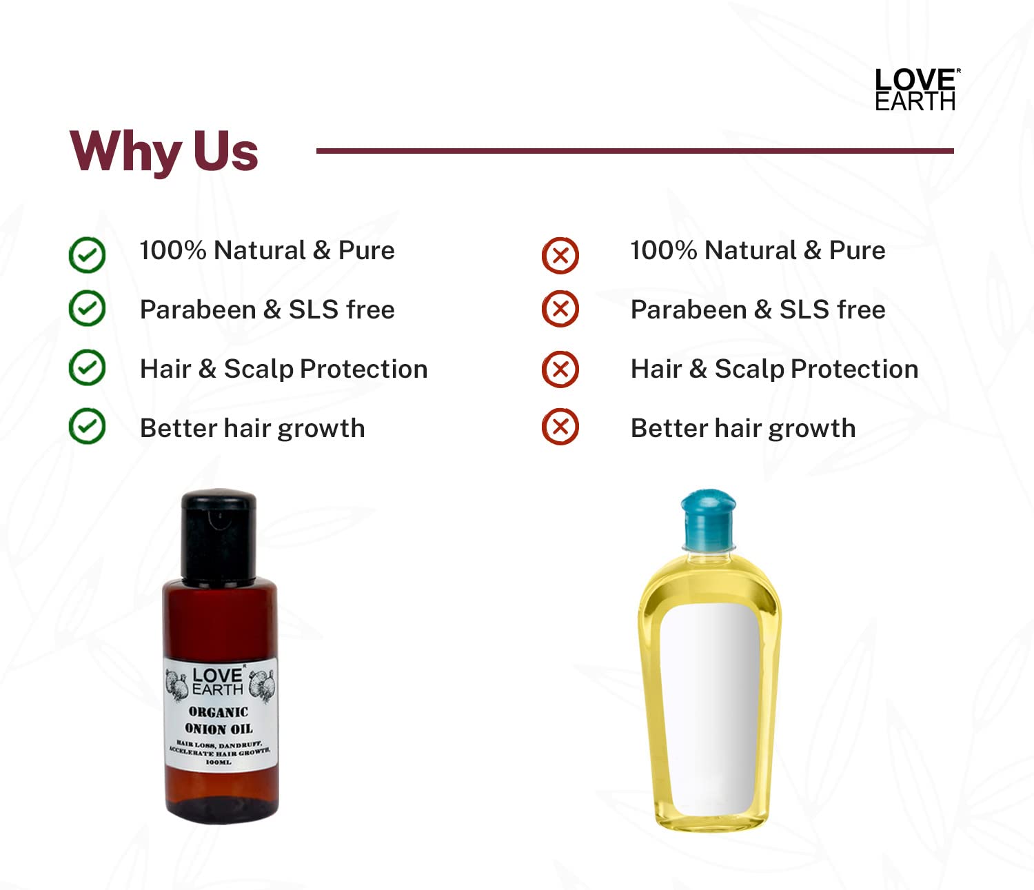 Love Earth Organic Onion Hair Oil for Hair Growth - 100ml | Prevents Hair Loss & Dandruff | Nourishes Scalp | Perfect for Daily Hair Care & Damaged Hair Repair