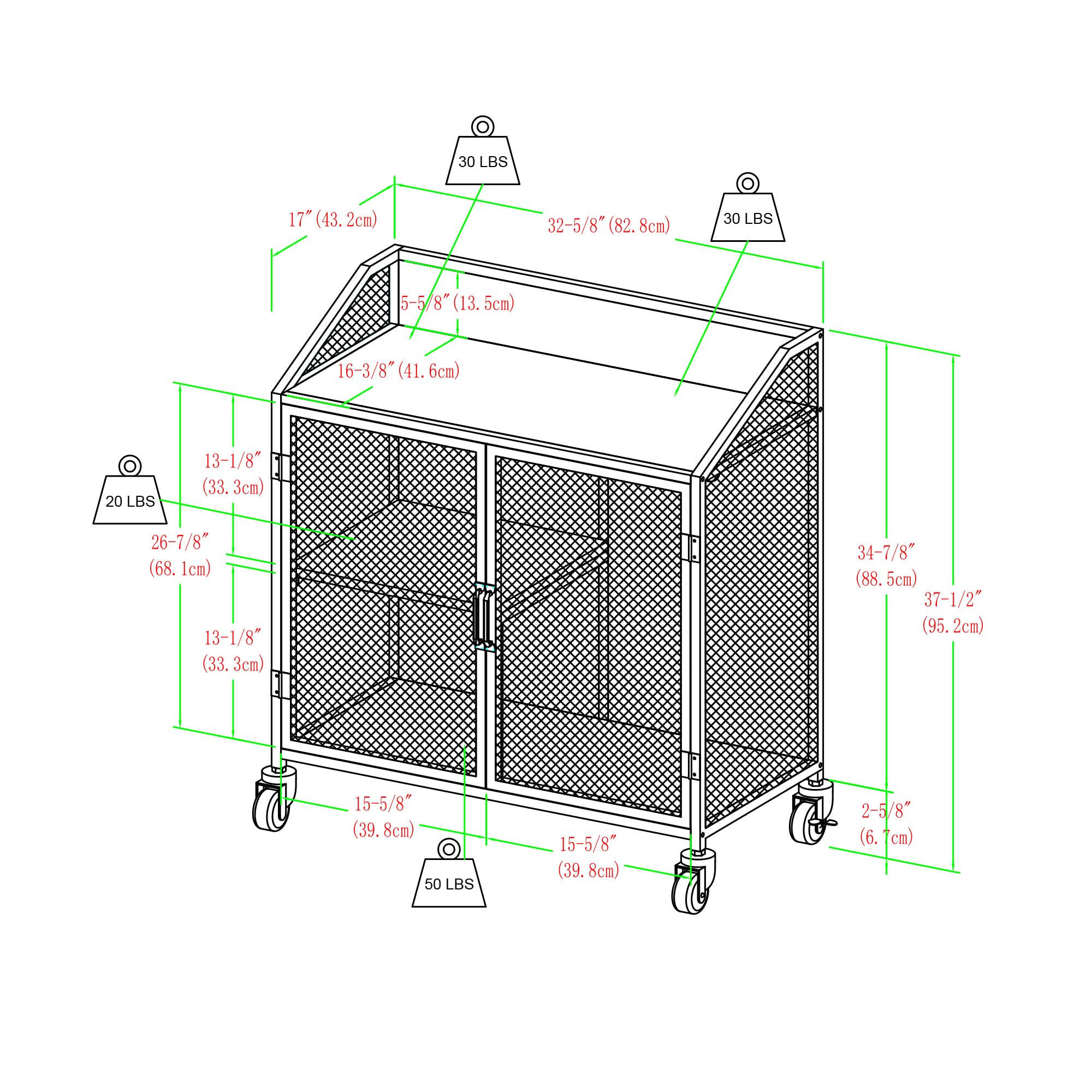 Walker Edison Malcomb Urban Industrial Metal Mesh Double Door Rolling Bar Cabinet, 33 Inch, Grey - Perfect for Home Bars, Kitchen Storage & Living Room Organization