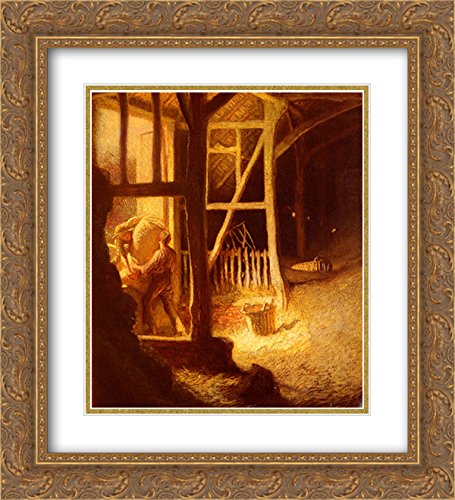20x22 Gold Ornate Barn Door Frame with Double Matted Museum Art Print - Sir George Clausen Painting for Living Room, Bedroom & Office Wall Decor