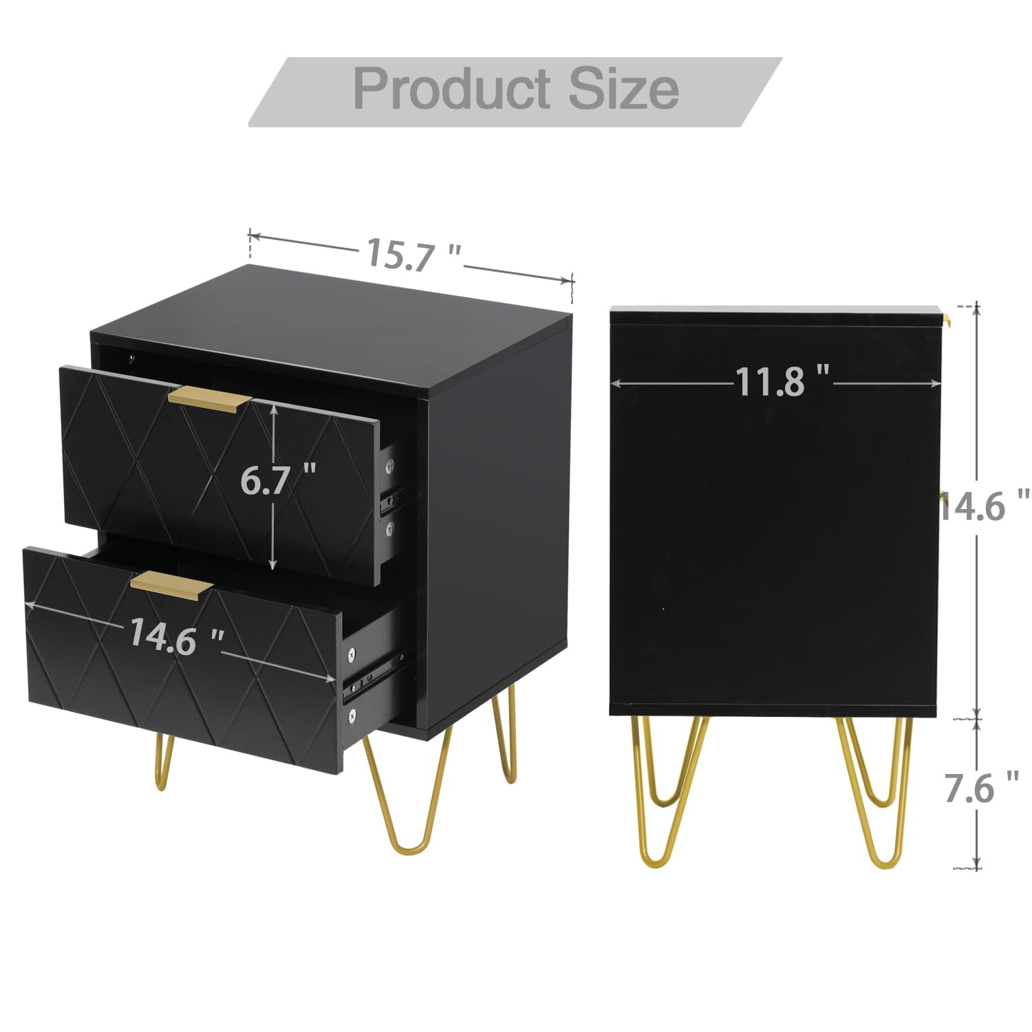 Anbuy 6-Drawer Dresser & 2-Nightstand Set for Bedroom - 3-Piece Black Wooden Storage Furniture Combo for Clothes, Bedside Essentials | Perfect for Master Bedroom, Guest Room & Dorm Organization