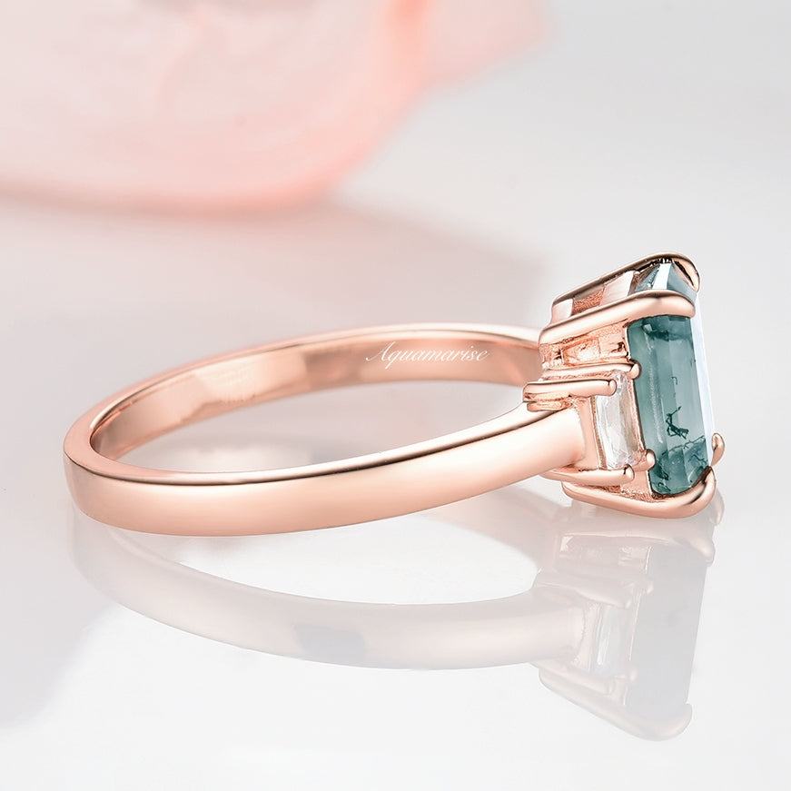 Natural Green Moss Agate Ring 14K Rose Gold Vermeil - Elegant Healing Crystal Jewelry for Women, Perfect for Meditation, Spiritual Gifts & Everyday Wear