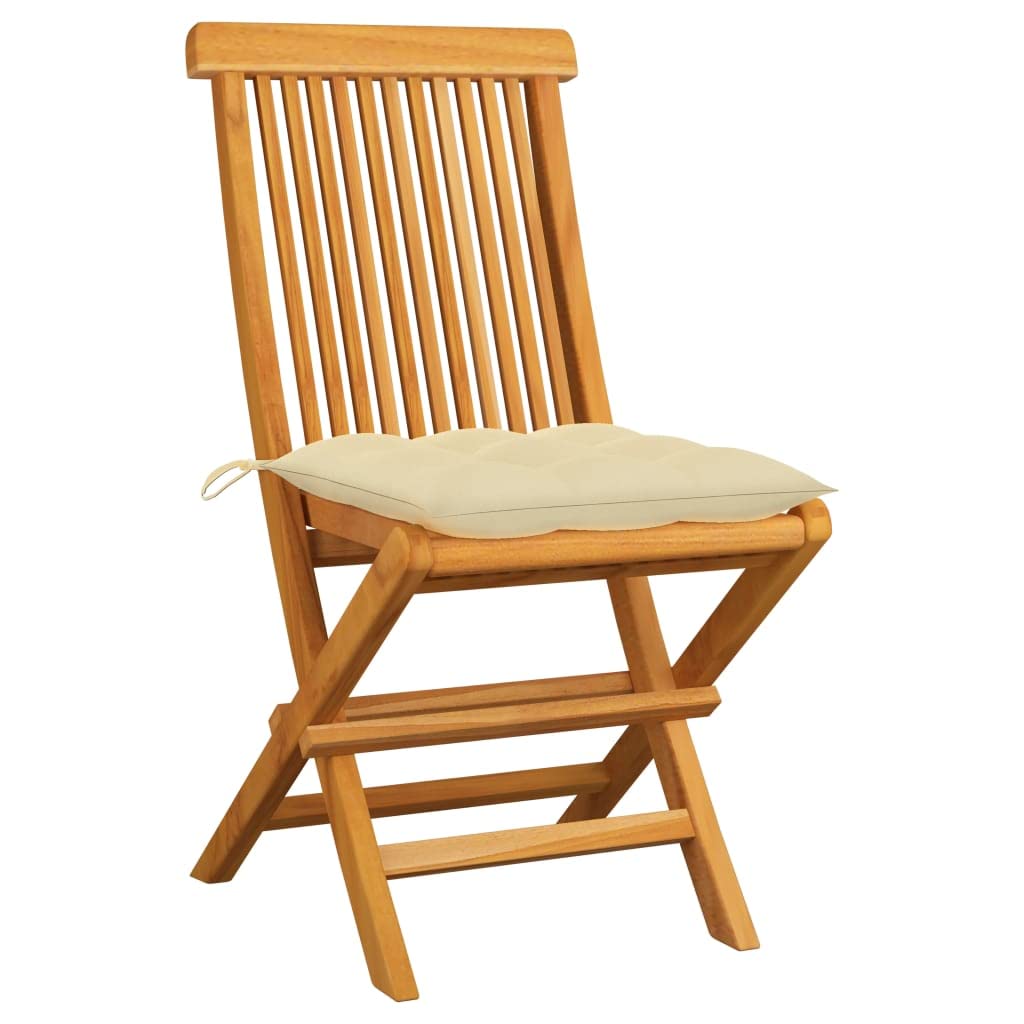 Premium CHARMMA Patio Chairs Set of 2 - Solid Teak Wood with Cream White Cushions - Outdoor Garden Furniture for Poolside, Deck, or Backyard Relaxation