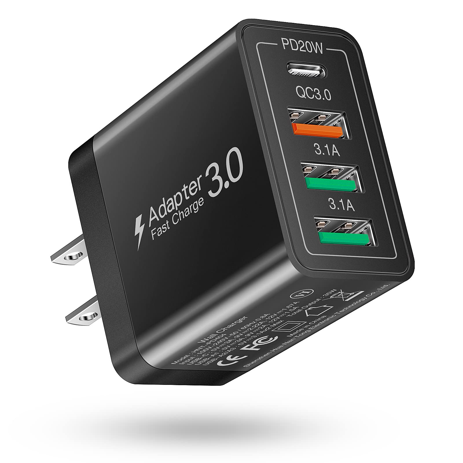 35W 4-Port USB C Fast Charger Block - GaN Wall Charger with PD 3.0 Quick Charge for iPhone 15/14/13/12 Pro Max, Samsung Galaxy S23/S22, Google Pixel 7/6, iPad - Compact Travel Charging Cube for Home, Office & Car