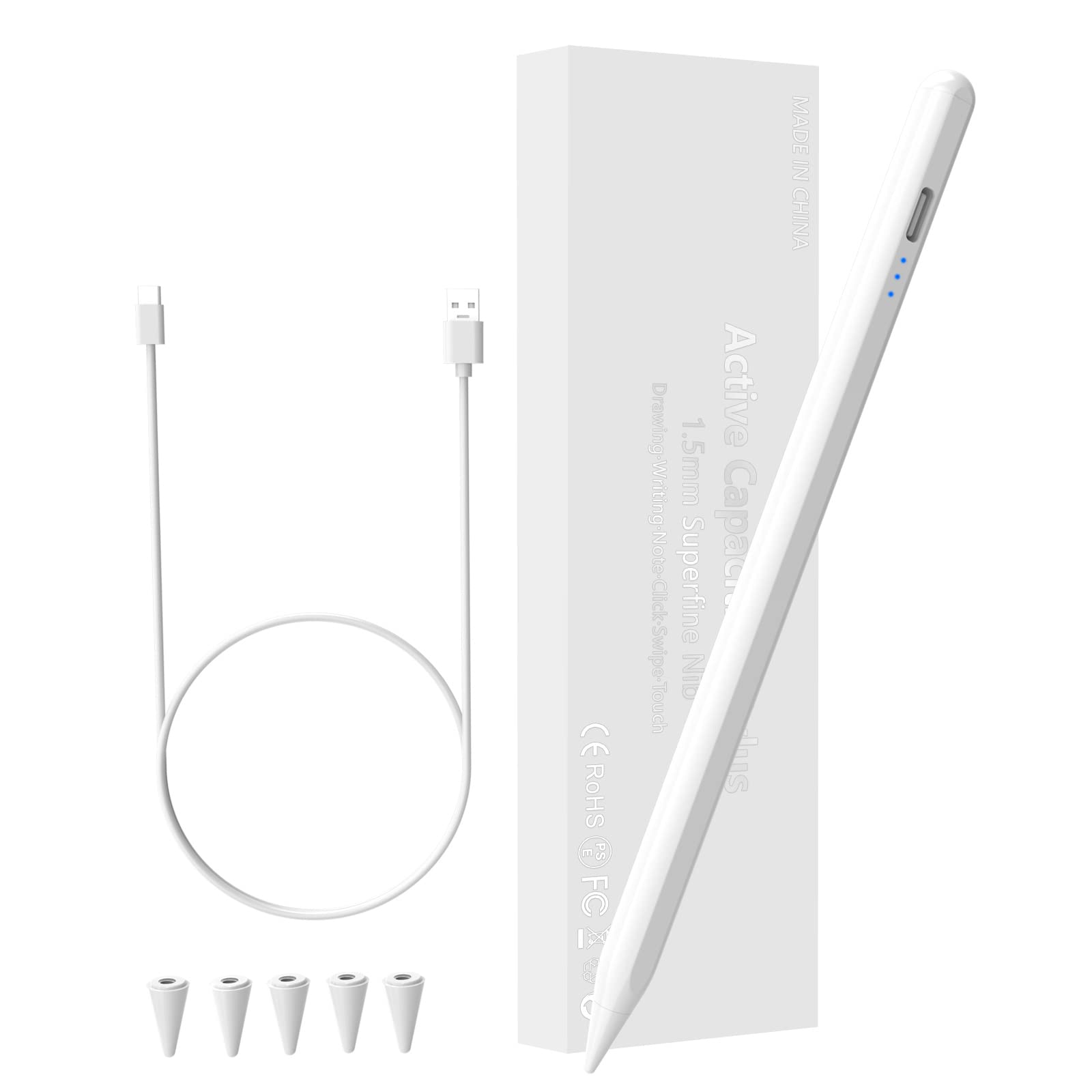 Apple Pencil Alternative for iPad 10th/9th Generation - Stylus Pen Compatible with iPad 2018-2022 Models (10th/9th/8th/7th/6th Gen, Air, Pro, Mini) - 15 Min Fast Charging, Palm Rejection & Tilt Sensitivity - White - Perfect for Drawing, Note Taking & Digital Art