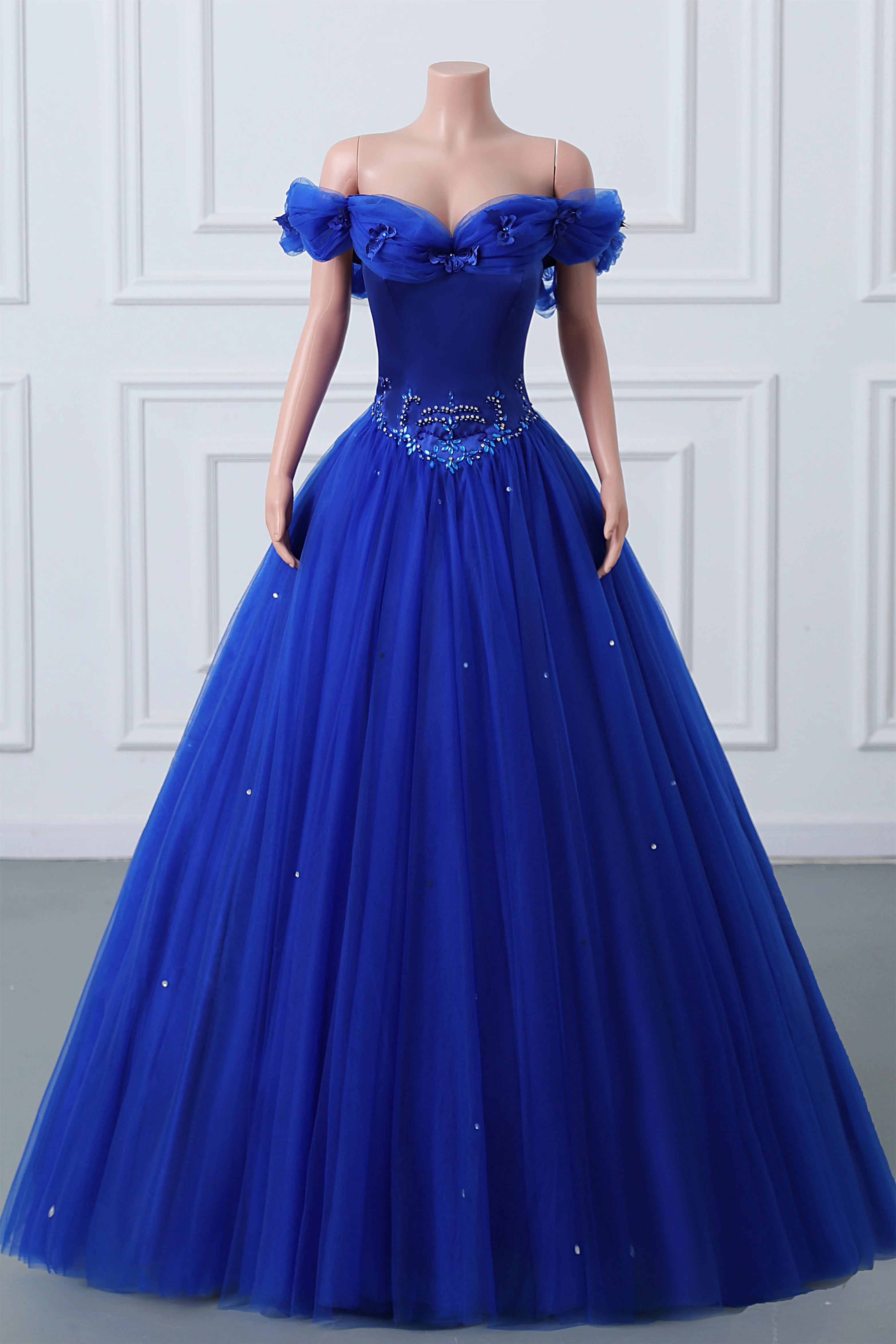 Royal Blue Off The Shoulder A-Line Prom Dress - Elegant Long Formal Gown for Birthday Party, Homecoming, Quinceañera & Special Occasions | Style J3602