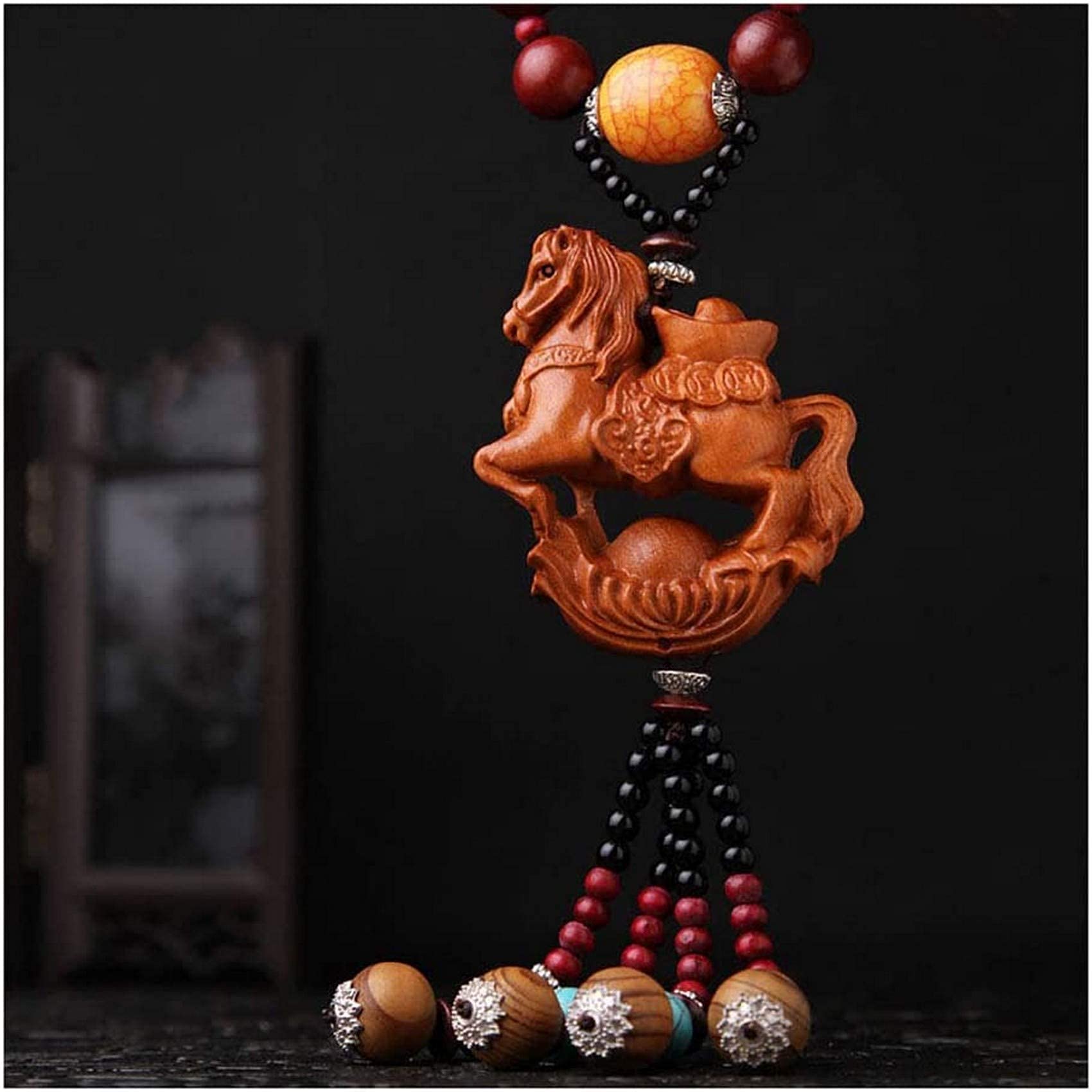Handmade Feng Shui Wooden Dragon/Buddha Car Pendant - Lucky Charm Amulet for Vehicle Safety & Good Fortune | Rear View Mirror Hanging Ornament for Cars, Trucks & SUVs | Perfect Gift for Drivers & Travel Protection