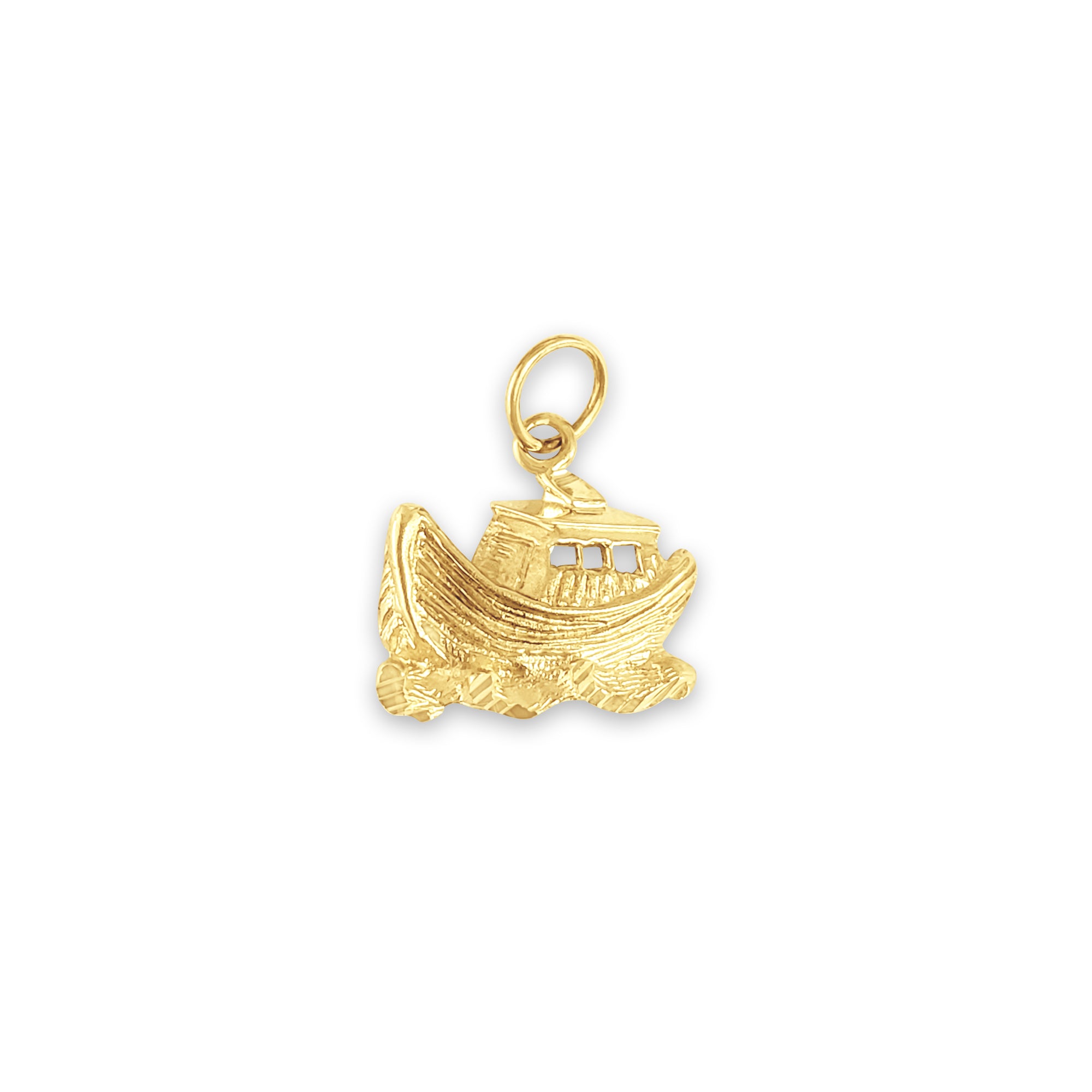 14K Yellow Gold Fishing Boat Charm Pendant with Diamond Cuts - Perfect for Jewelry Making, Gift Giving & Nautical-Themed Accessories