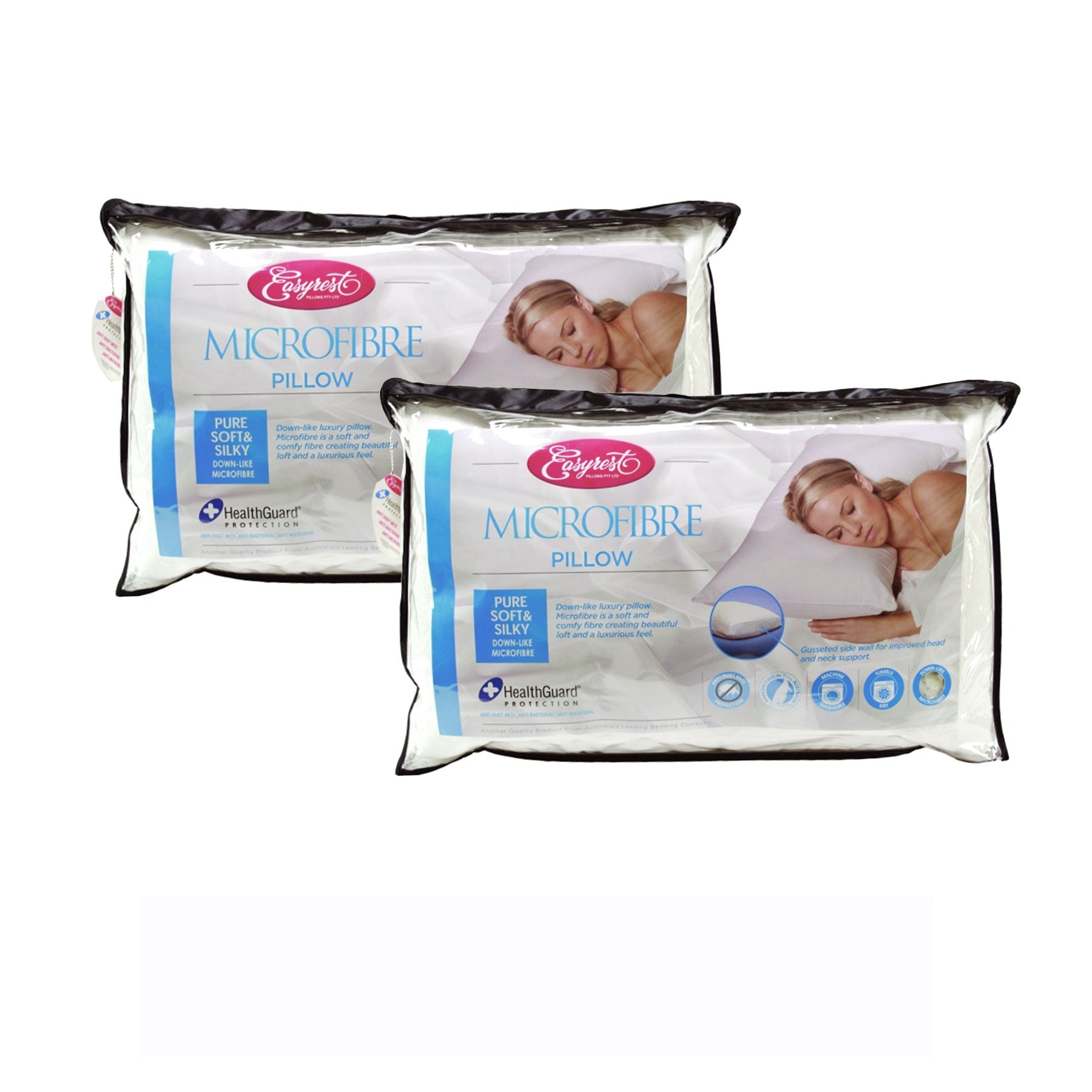 Easyrest Two Microfibre Standard Gusseted Pillows - Ultra Soft Support for Side & Back Sleepers - Perfect for Home, Hotel & Travel Use