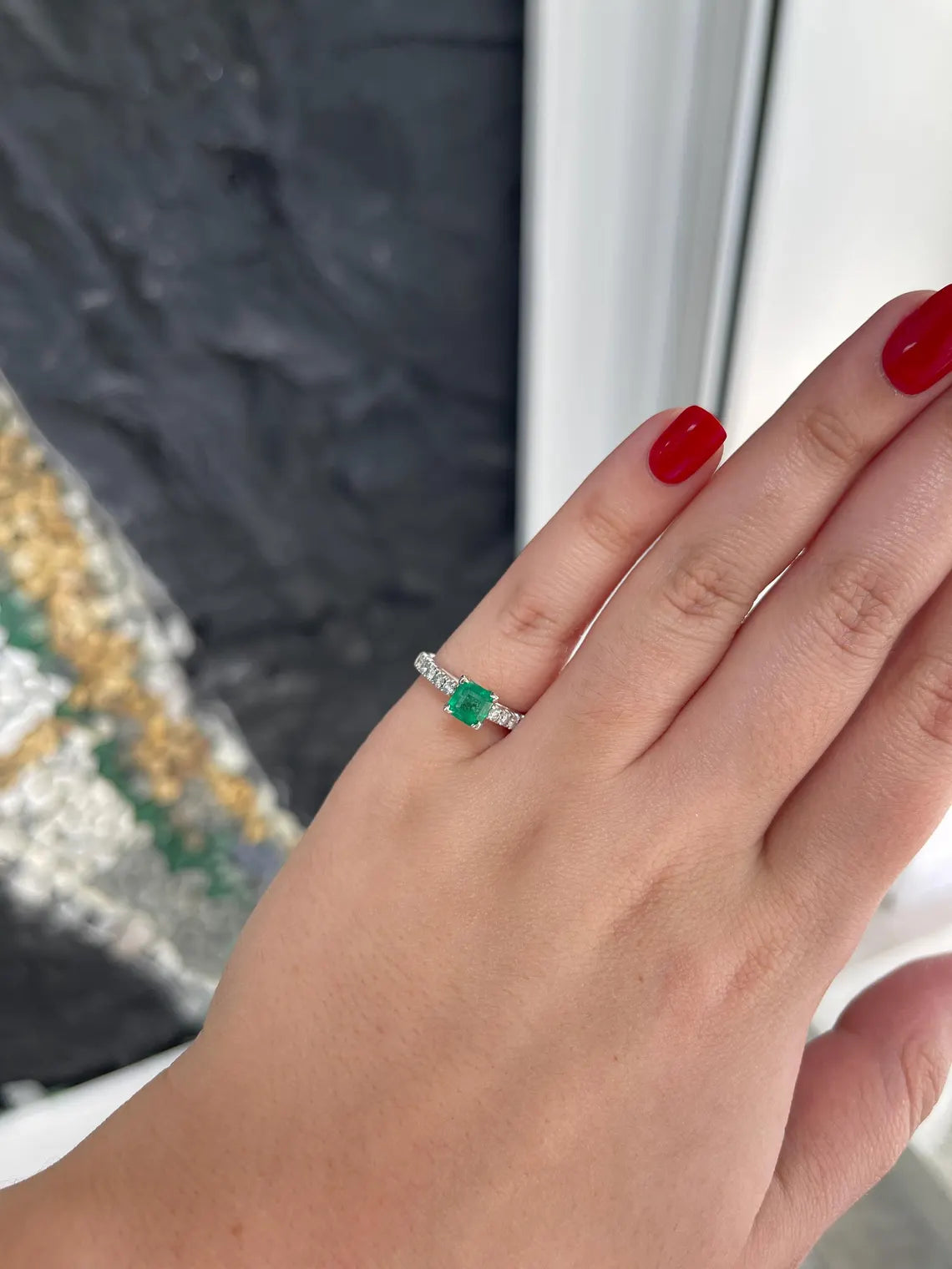1.50tcw Rich Green Asscher Cut Emerald & Diamond Accent Engagement Ring for Women - Perfect for Proposals, Anniversaries & Special Occasions