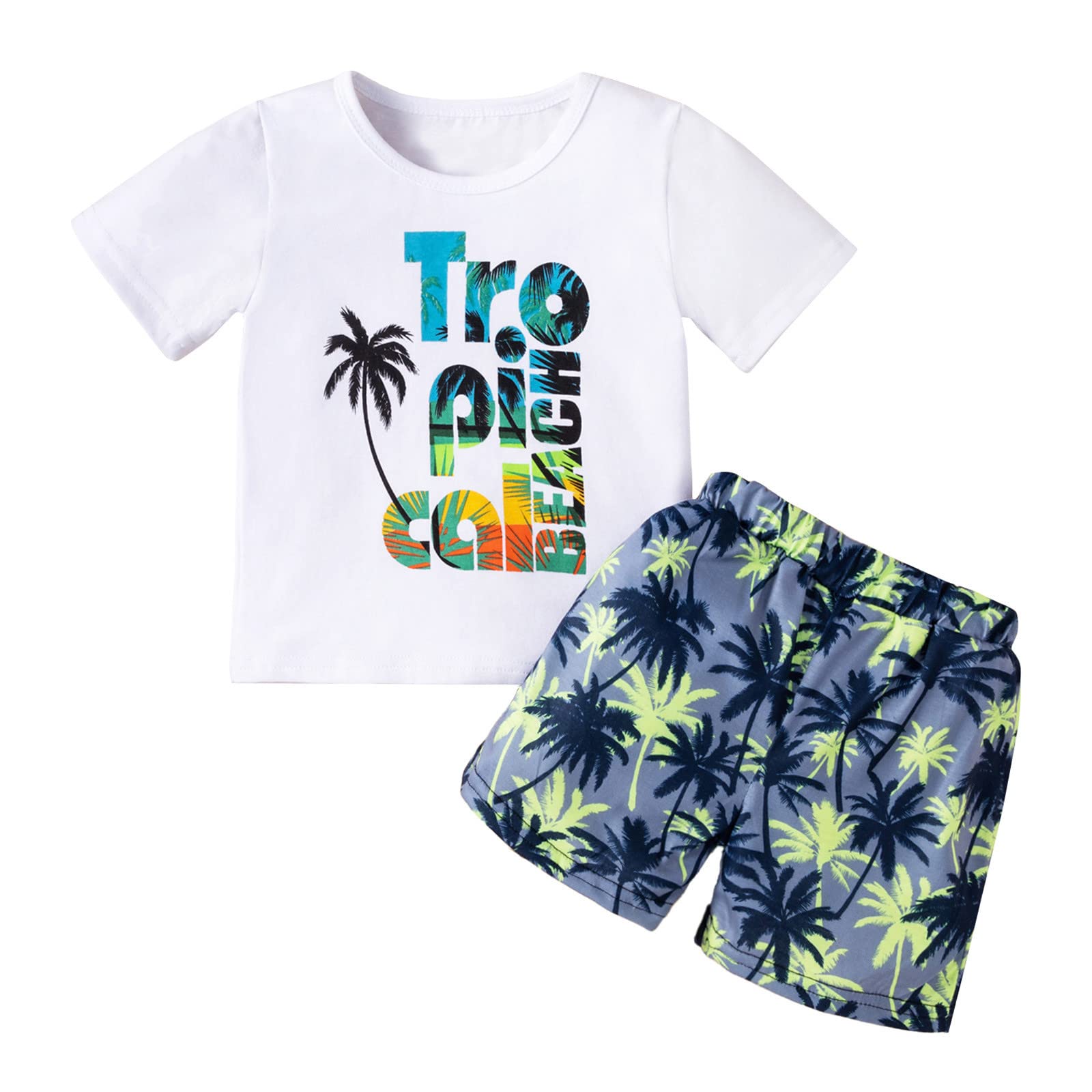 Boys Summer Beach Outfit - Hawaii T-Shirt & Floral Shorts for Toddlers | Beach Party & Vacation Wear